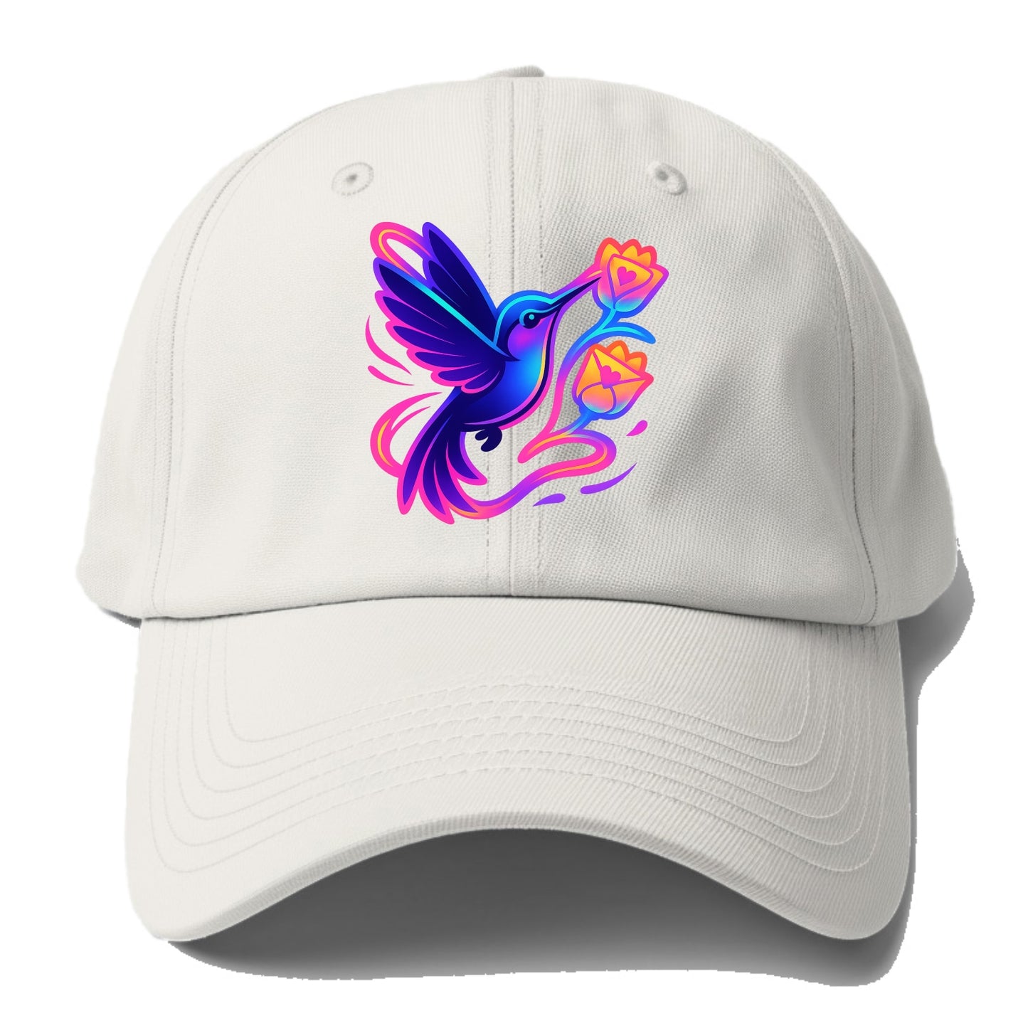 Hummingbird delivering miniature love letters tucked inside flower envelopes - Baseball Cap - Off White
