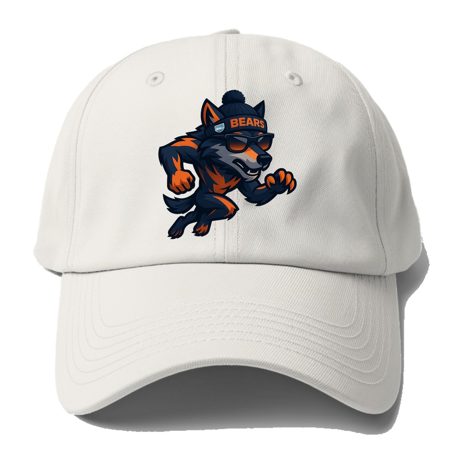 Chicago Wolf wearing Bears beanie with Lake Michigan patch and - Baseball Cap For Big Heads - Off White