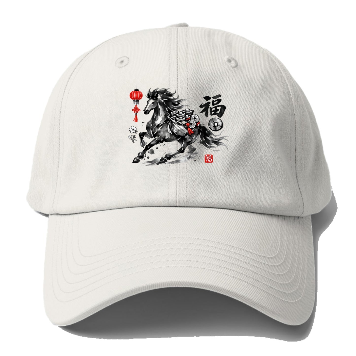 PROSPERITY HORSE | Horse carrying gold ingots and coins | Chinese knot decorations | - Baseball Cap - Off White