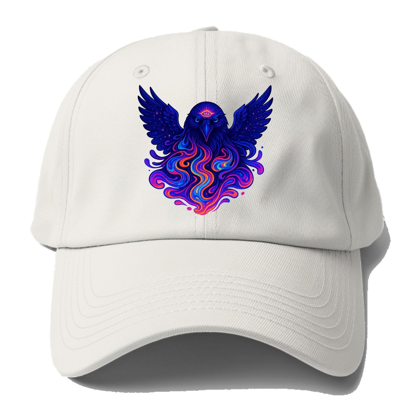 Mysterious raven with feathers showing future visions in neon colors, - Baseball Cap For Big Heads - Off White