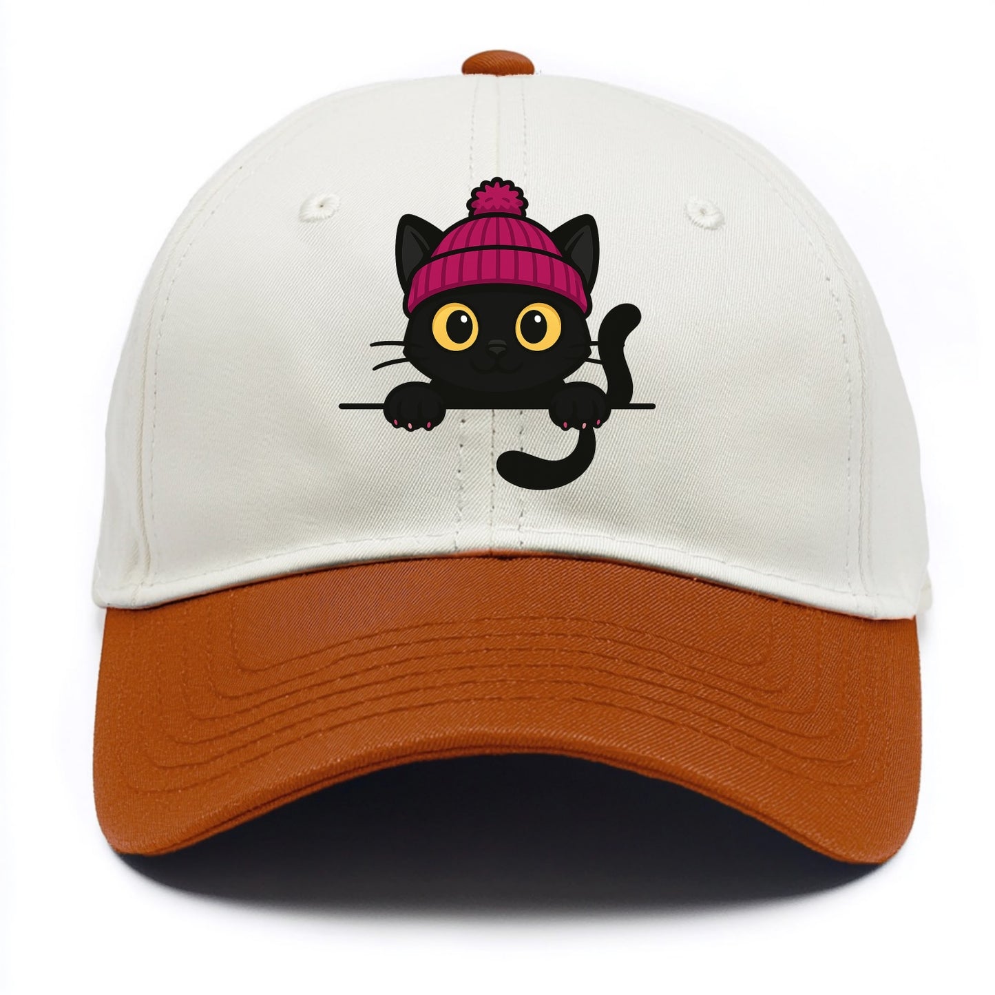 Midnight the black cat holding a tiny book labeled secrets against the ledge. - Two Tone Cap - Orange