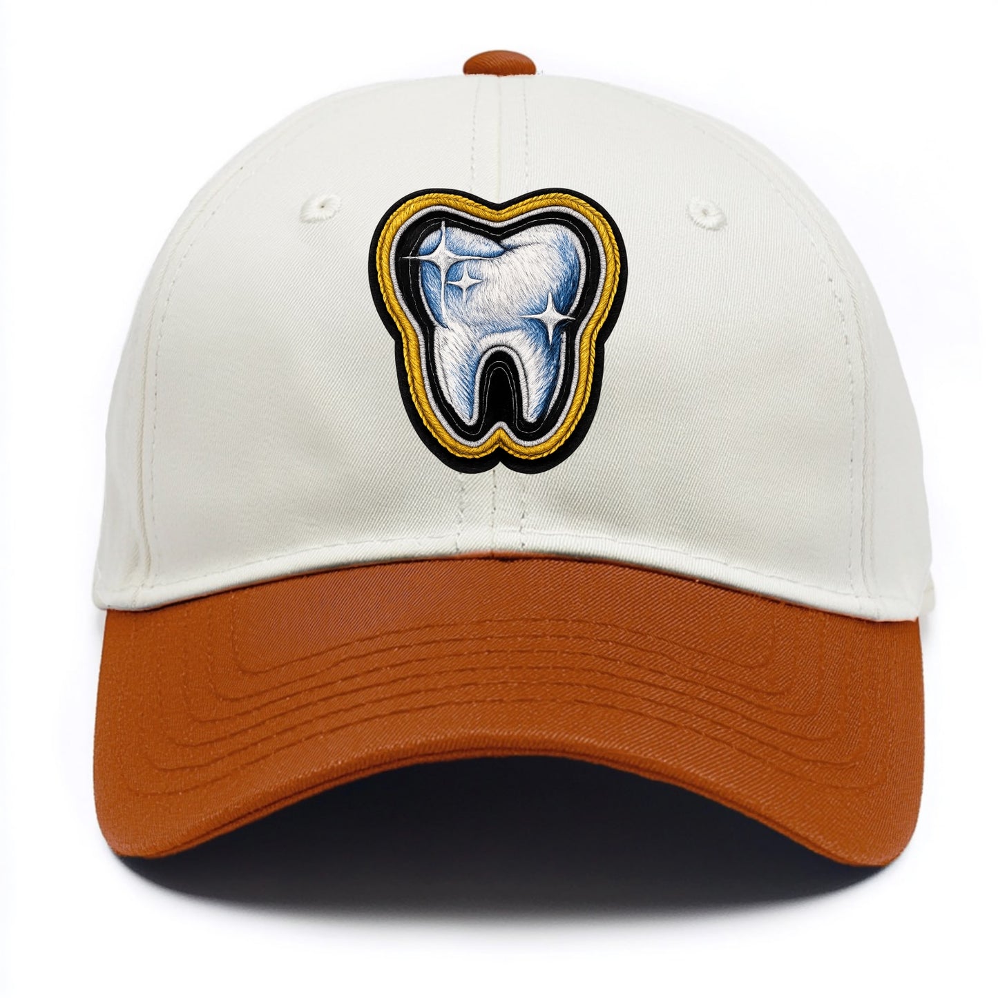 DENTAL TOOTH - molar with sparkle in white and blue , dentist - Two Tone Cap - Orange