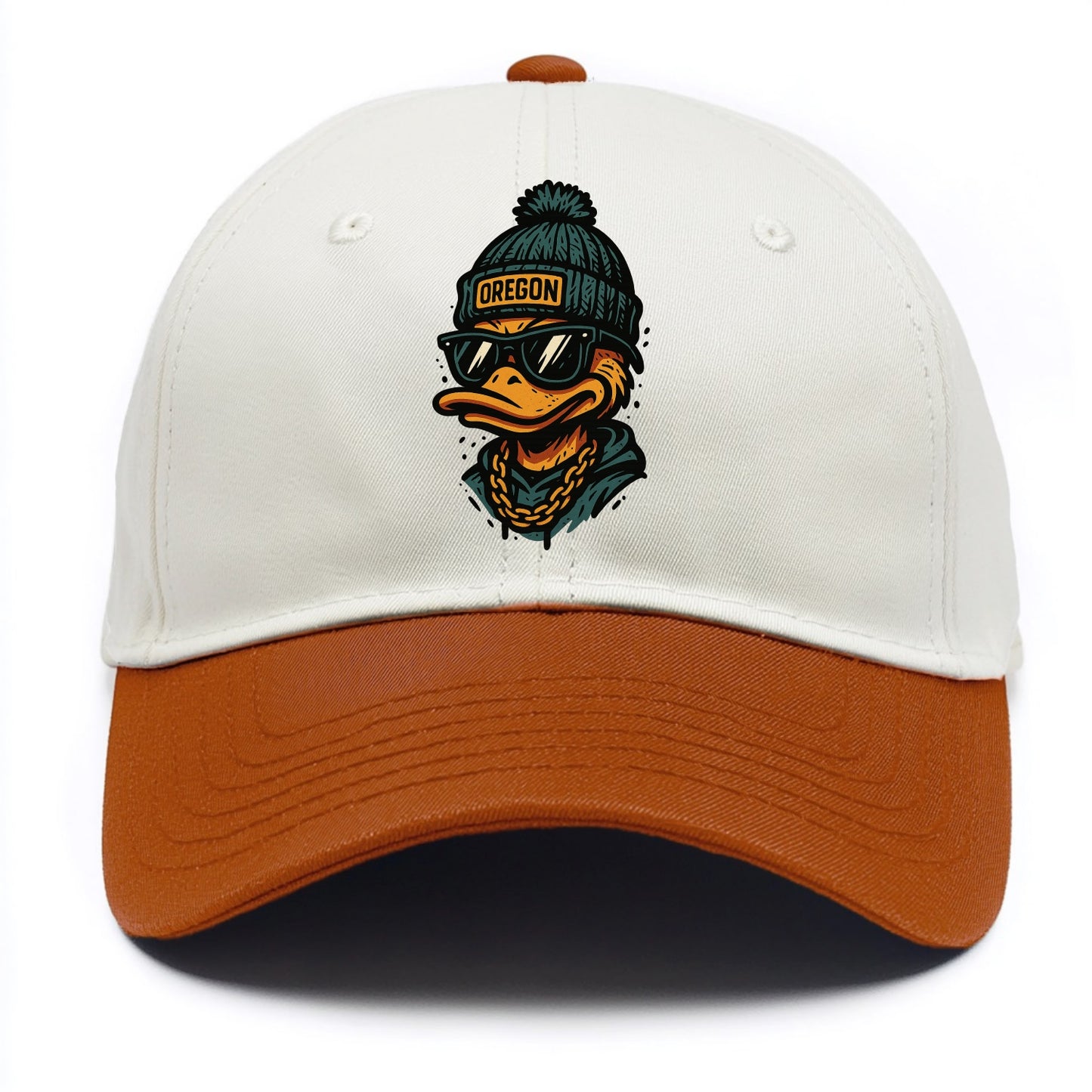 Eugene Duck wearing Oregon beanie with p - Two Tone Cap - Orange