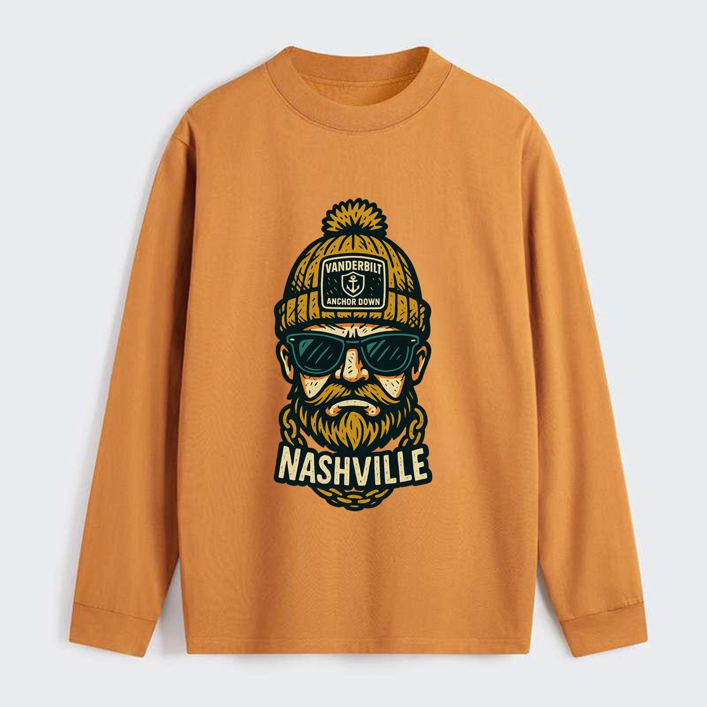 Nashville Commodore wearing Vanderbilt beanie with anchor patch - Classic Long Sleeve Shirt - Orange