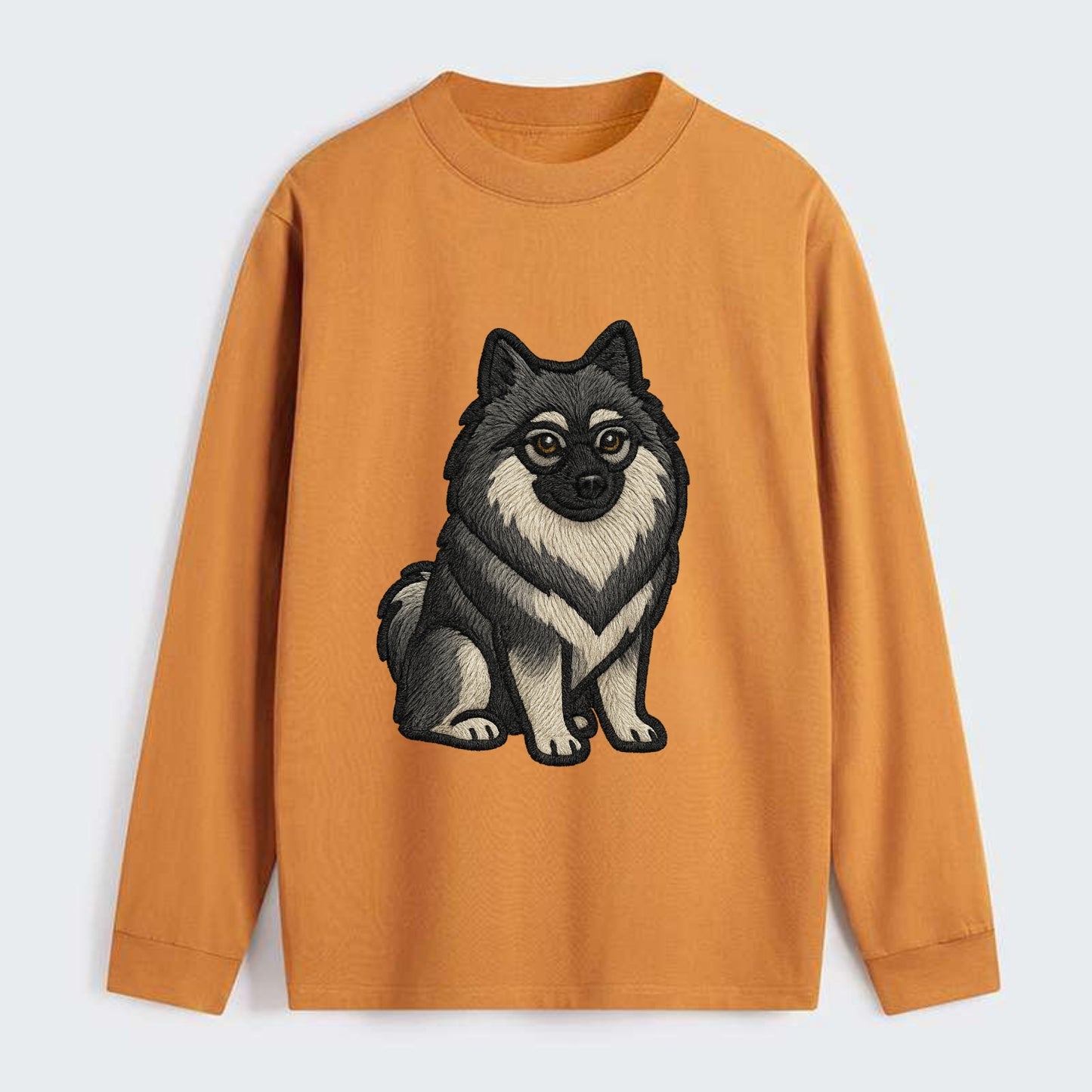 Keeshond - Gray and black spectacles embroidered design - Classic Long Sleeve Shirt - Orange