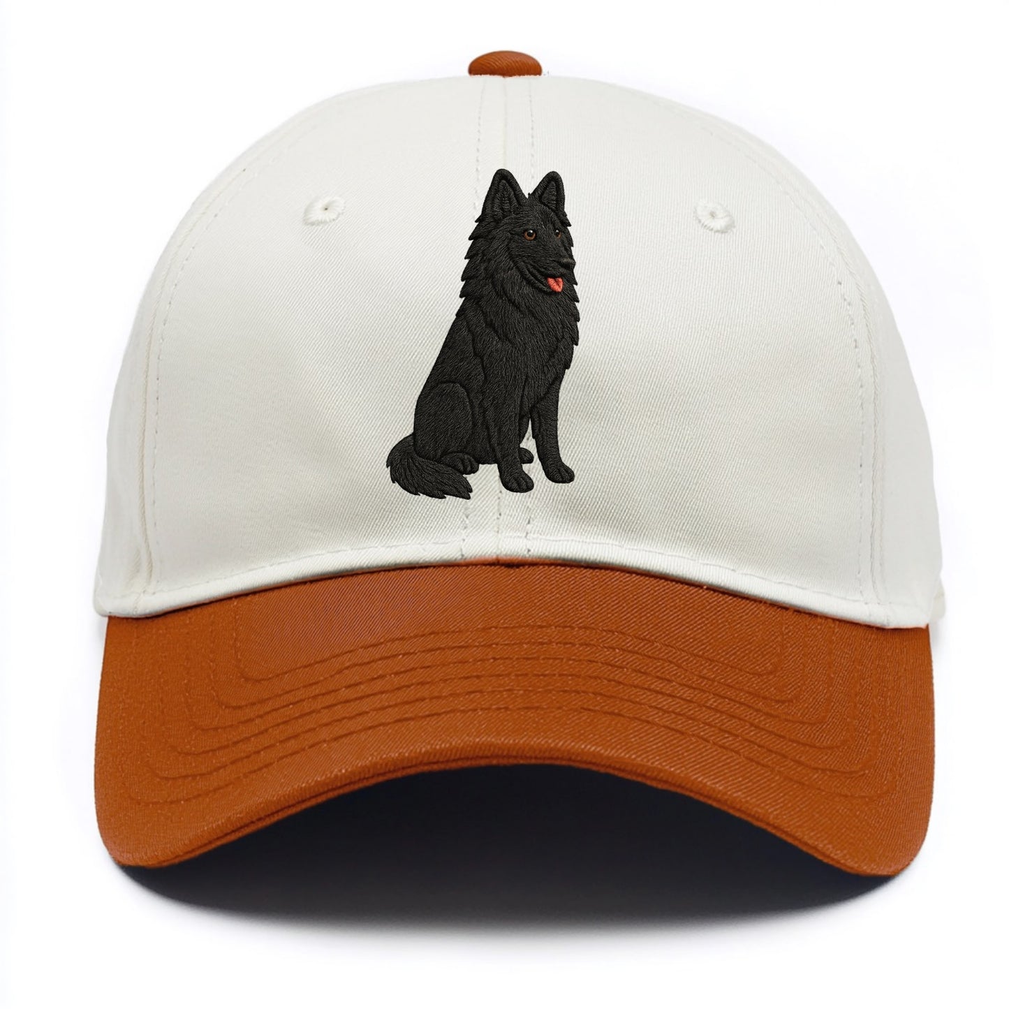Belgian Sheepdog - Black long-haired embroidered pose - Two Tone Cap - Orange