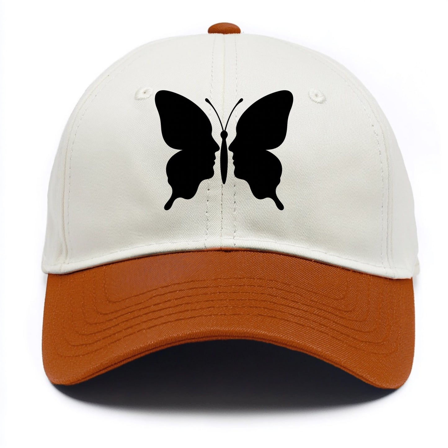 Butterfly wings - negative space reveals hidden faces or patterns - Two Tone Cap - Orange