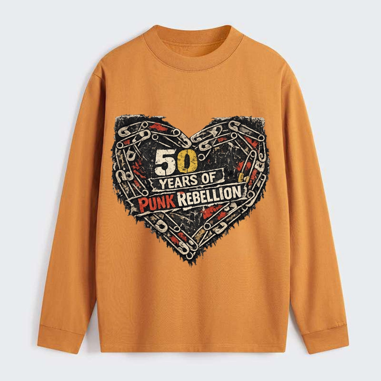 SAFETY PIN LOVE | Heart made of safety pins | Punk romance | DIY - Classic Long Sleeve Shirt - Orange