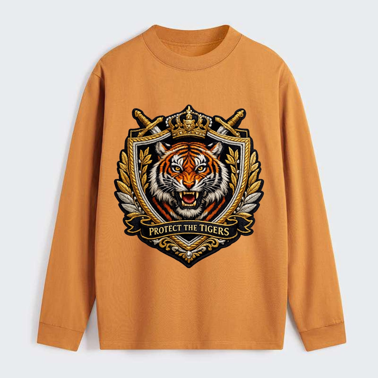 PROTECT THE TIGERS - tiger with shield in orange , big cat conservation - Classic Long Sleeve Shirt - Orange