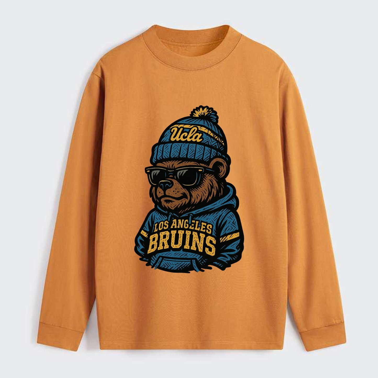 Los Angeles Bruin wearing UCLA beanie with script patch - Classic Long Sleeve Shirt - Orange