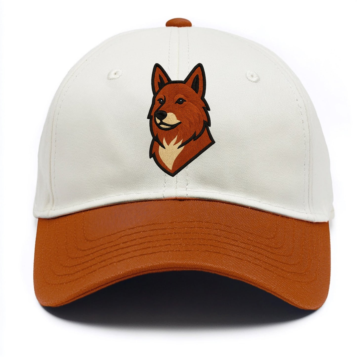 Finnish Spitz - Fox-red pointed ears embroidered pose - Two Tone Cap - Orange