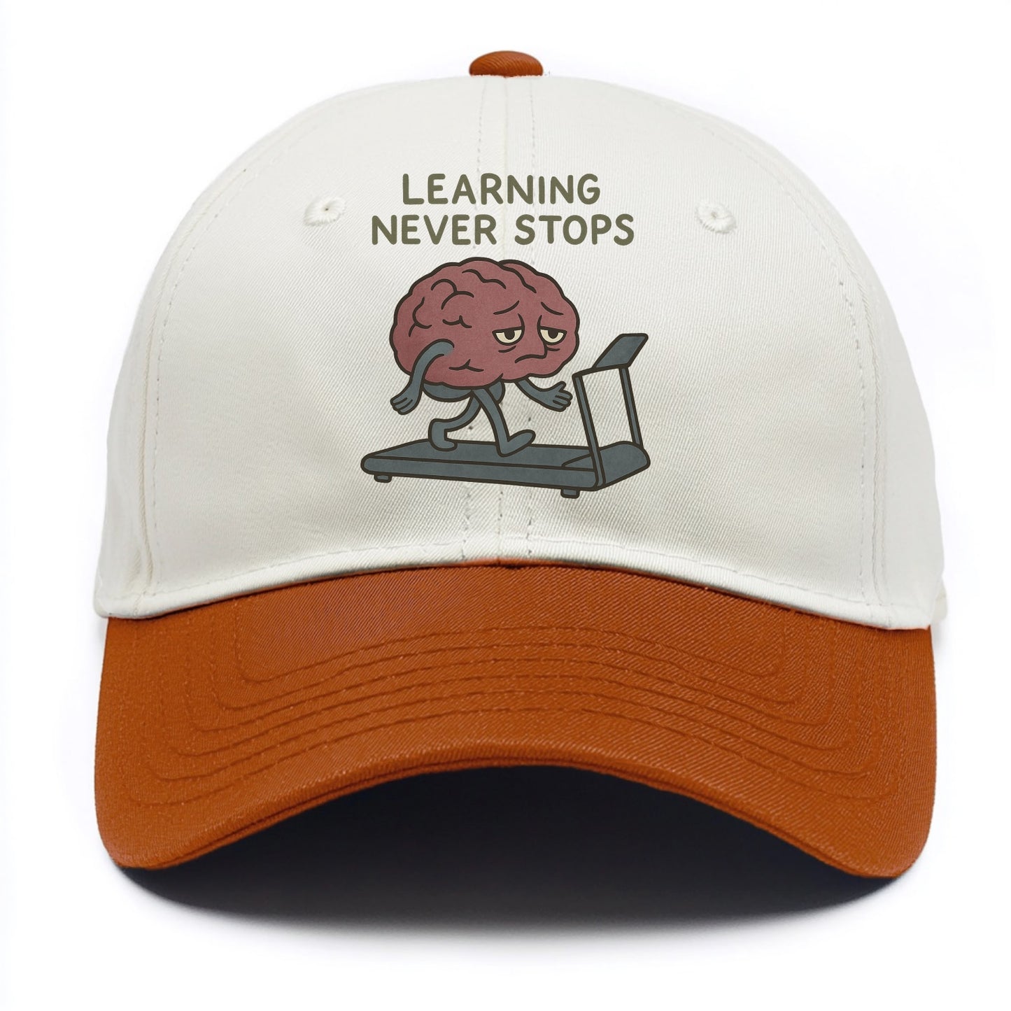 LEARNING NEVER STOPS | Exhausted brain on treadmill - Two Tone Cap - Orange