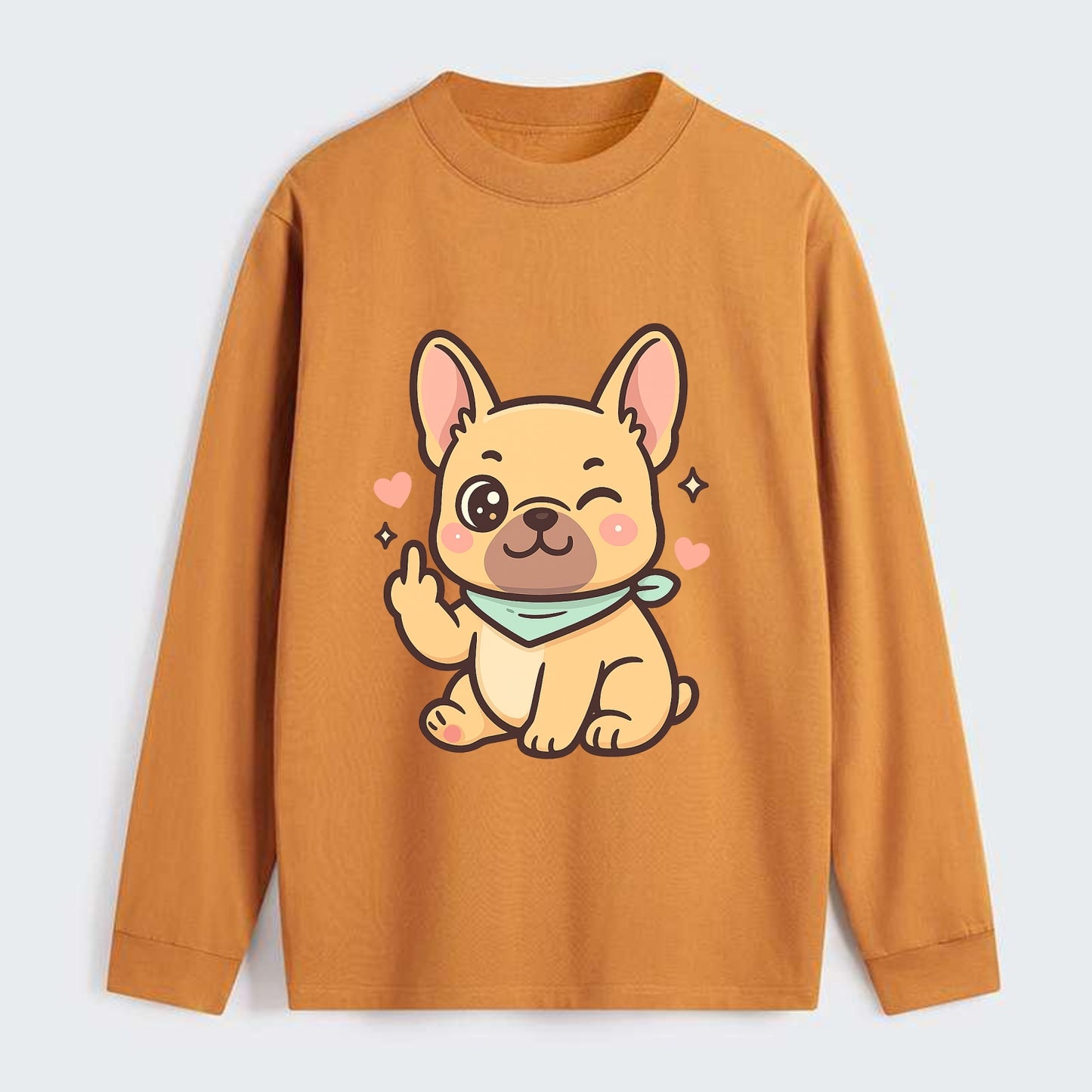 French Bulldog sitting with bat ears up, strong paw with sass - Classic Long Sleeve Shirt - Orange