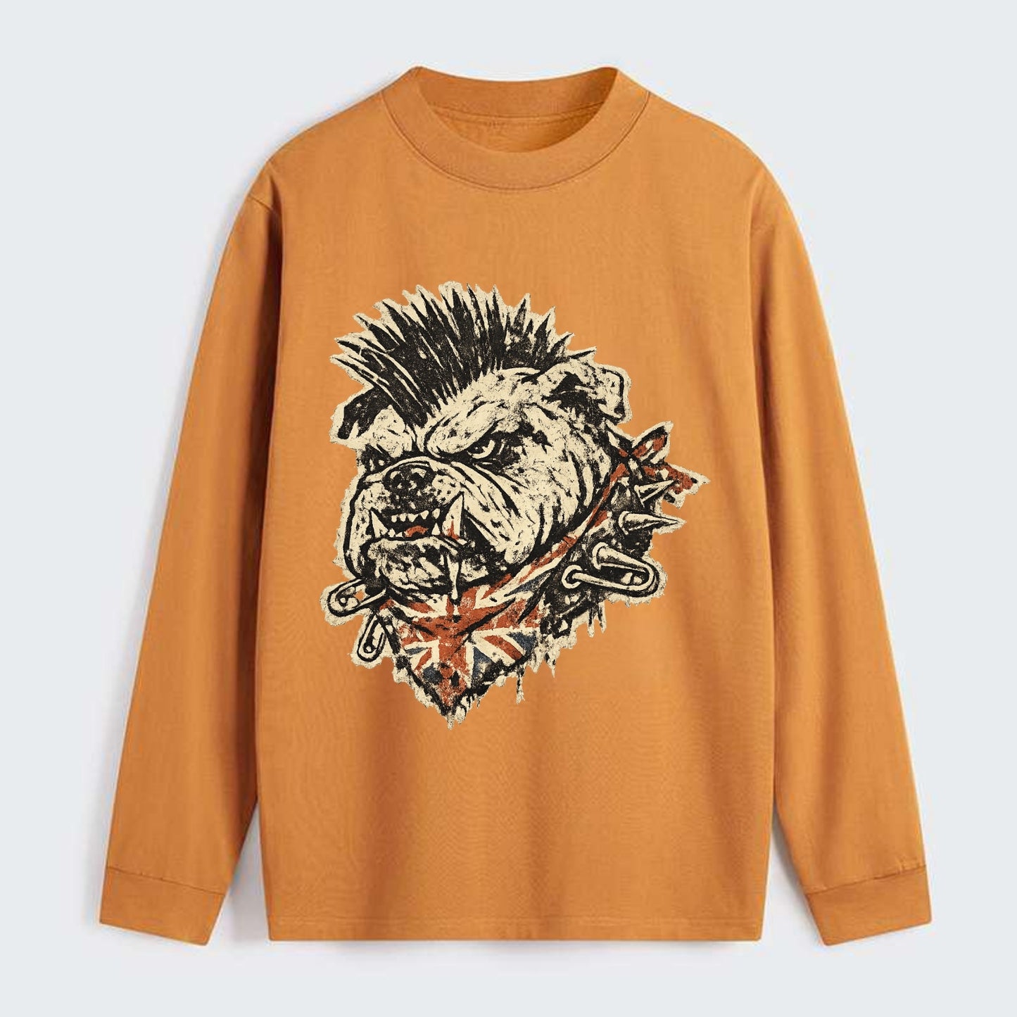 PUNK BULLDOG | British bulldog with mohawk | Safety pins through collar - Classic Long Sleeve Shirt - Orange