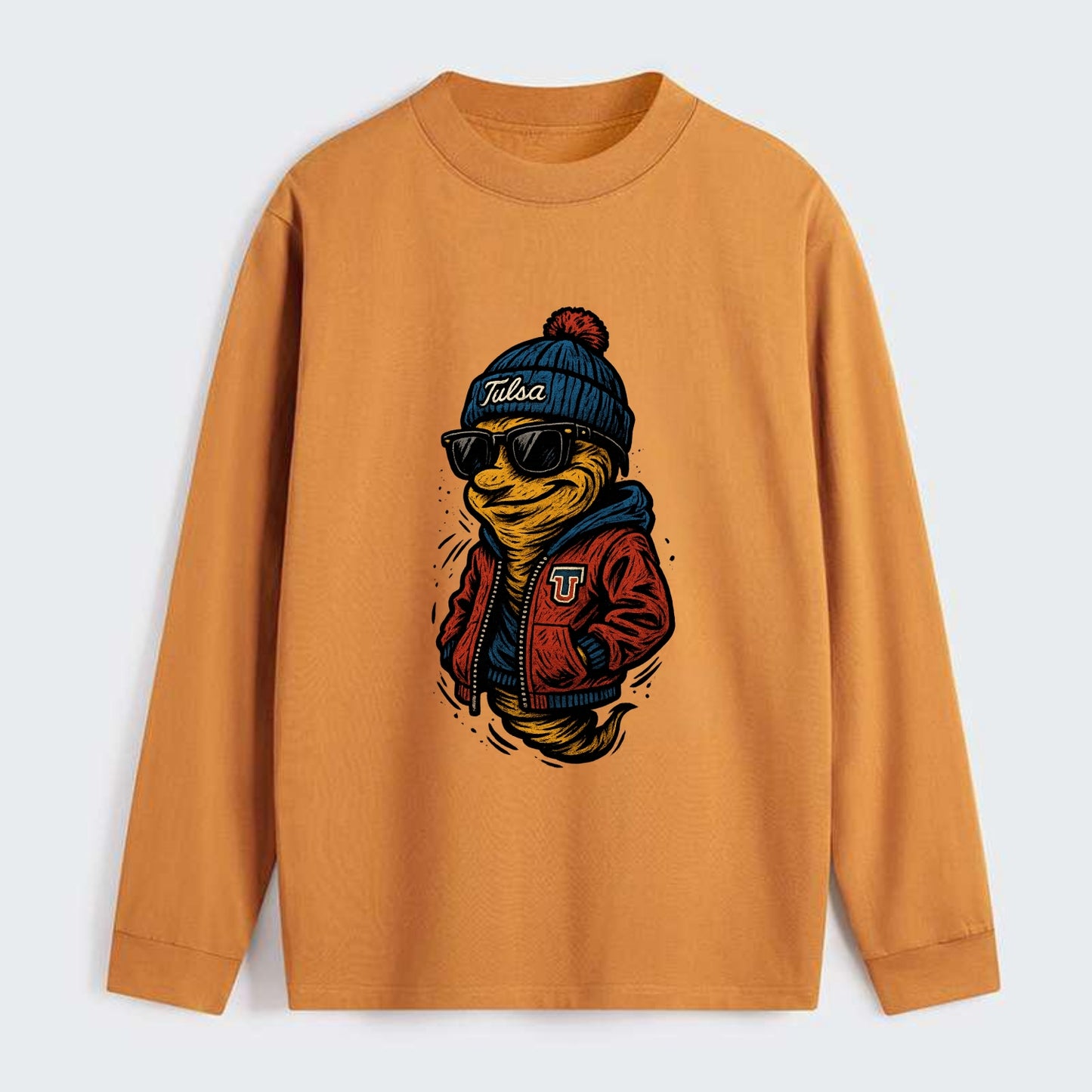 Tulsa Hurricane wearing Tulsa beanie with TU patch - Classic Long Sleeve Shirt - Orange