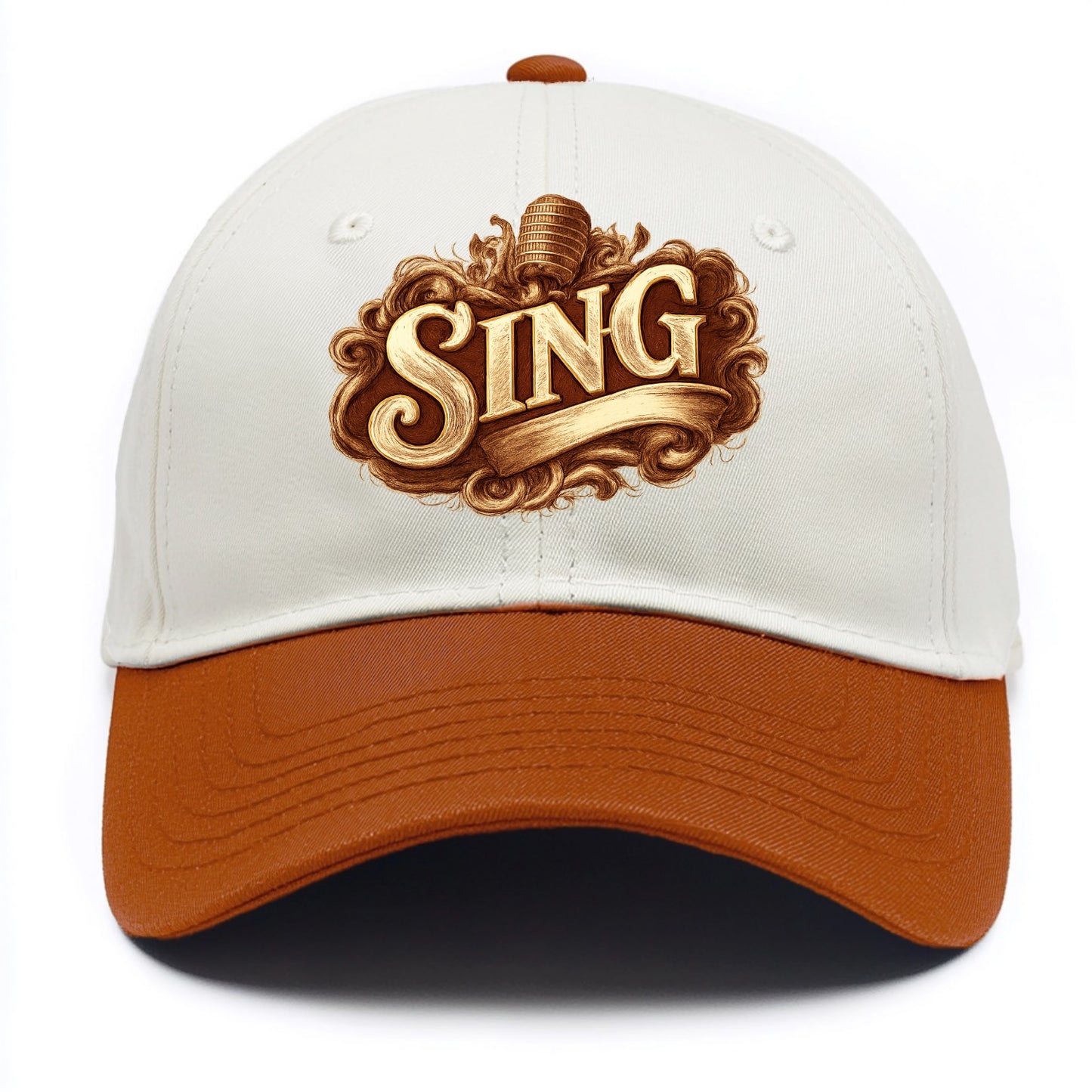 Bold typography design - "SING" - vocal expression, musical soul - Two Tone Cap - Orange