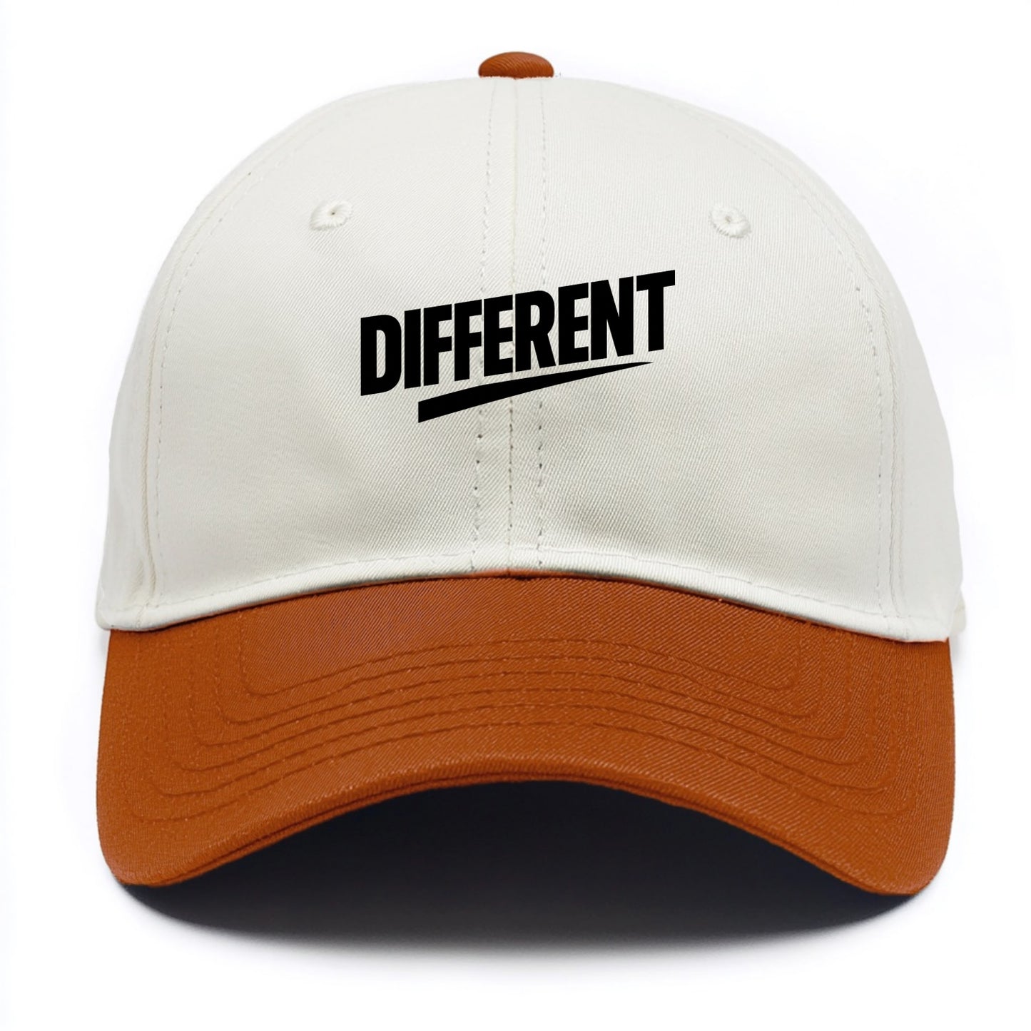Bold typography design - "DIFFERENT" - standing out, not following crowd - Two Tone Cap - Orange