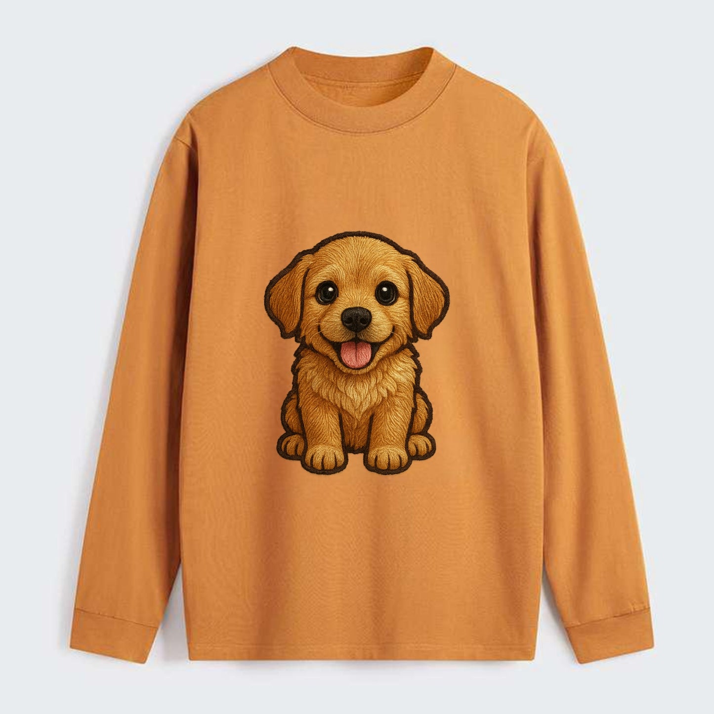 Baby Golden Retriever Puppy - fluffy golden fur, big brown eyes, pink - Classic Long Sleeve Shirt - Orange