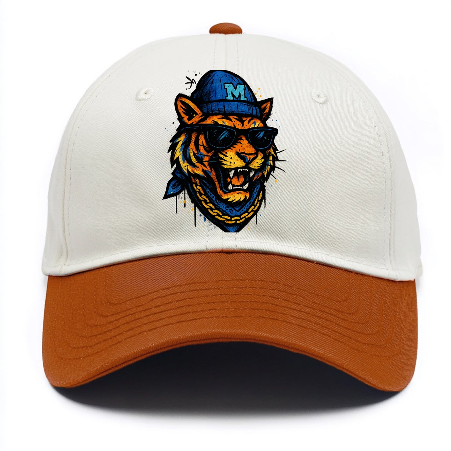 Memphis Tiger wearing Memphis beanie with M patch - Two Tone Cap - Orange