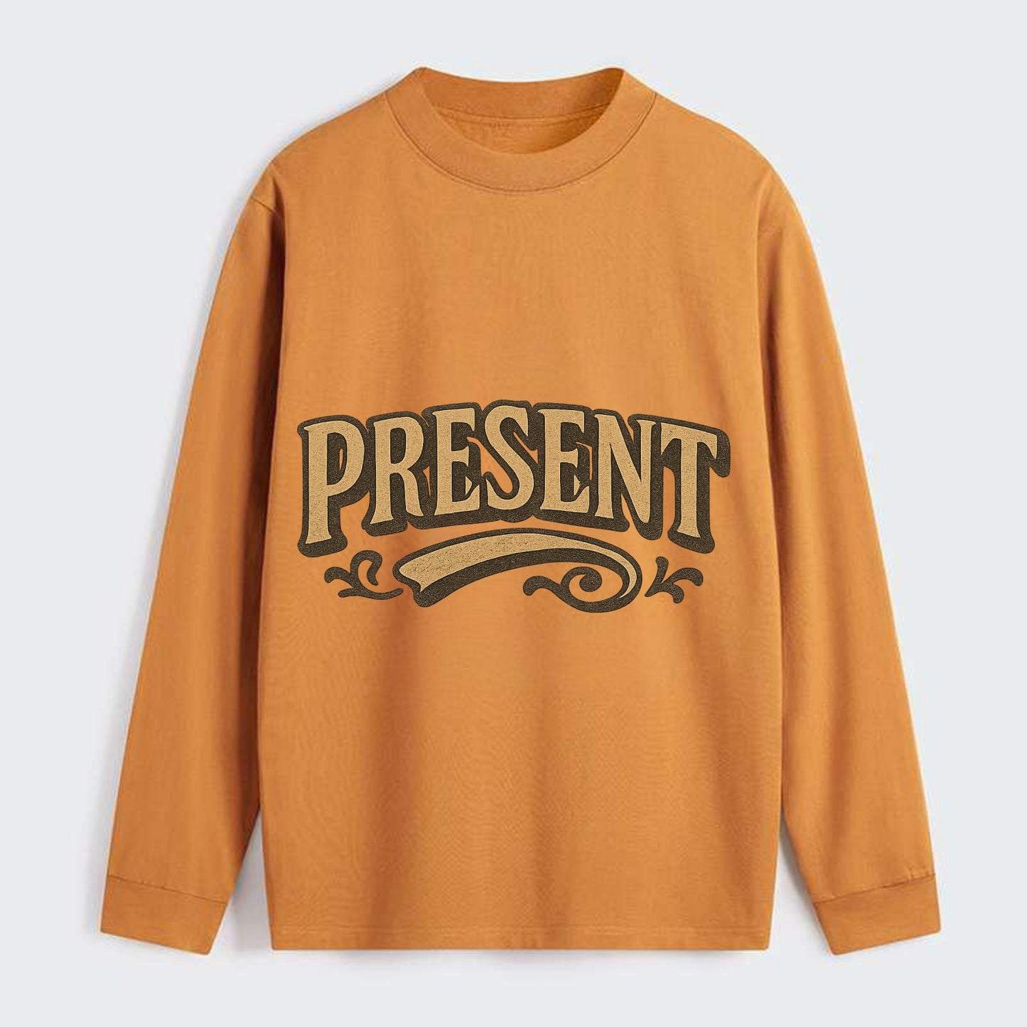 Bold typography design - "PRESENT" - living in the now - Classic Long Sleeve Shirt - Orange