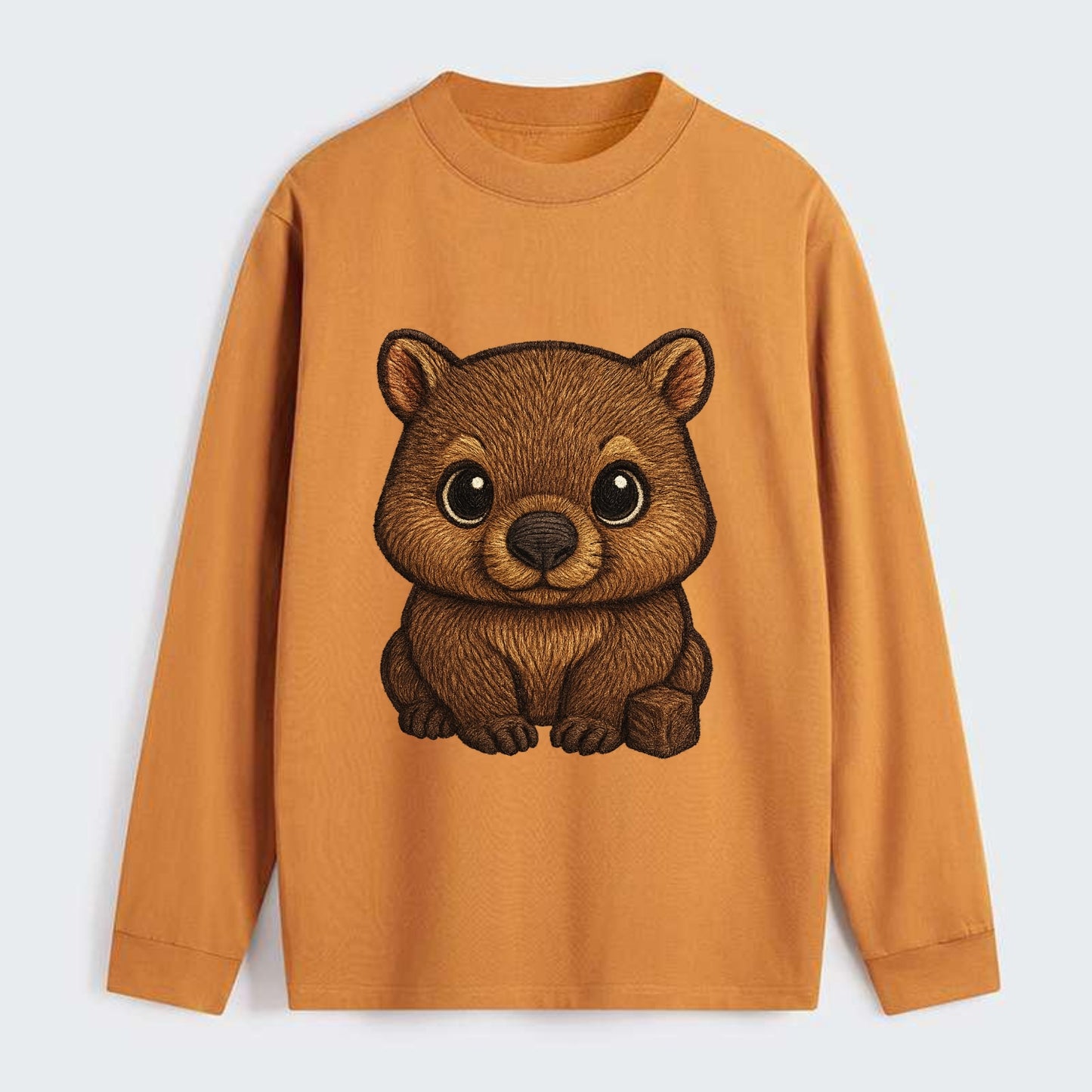 Baby Wombat - brown fur, square nose, small ears, dark eyes, - Classic Long Sleeve Shirt - Orange