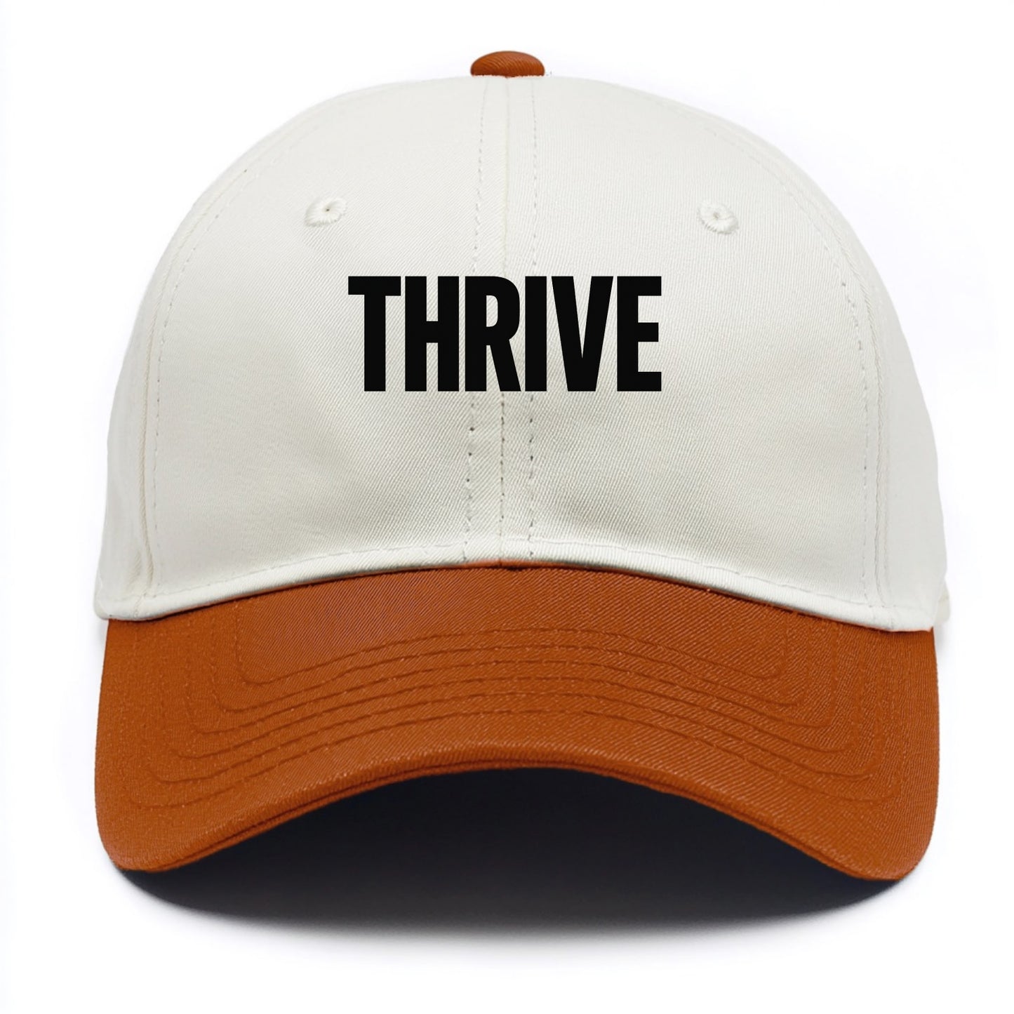 Bold typography design - "THRIVE" - flourishing, doing well - Two Tone Cap - Orange