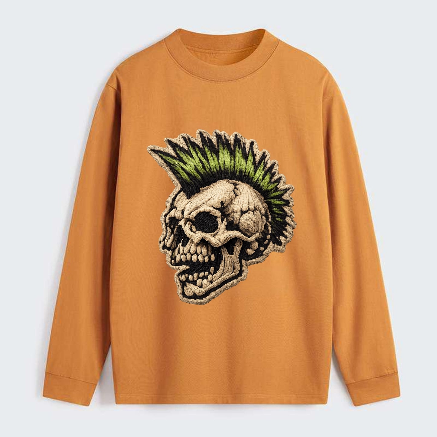 MOHAWK SKULL - punk skull with mohawk in neon green and black , punk - Classic Long Sleeve Shirt - Orange