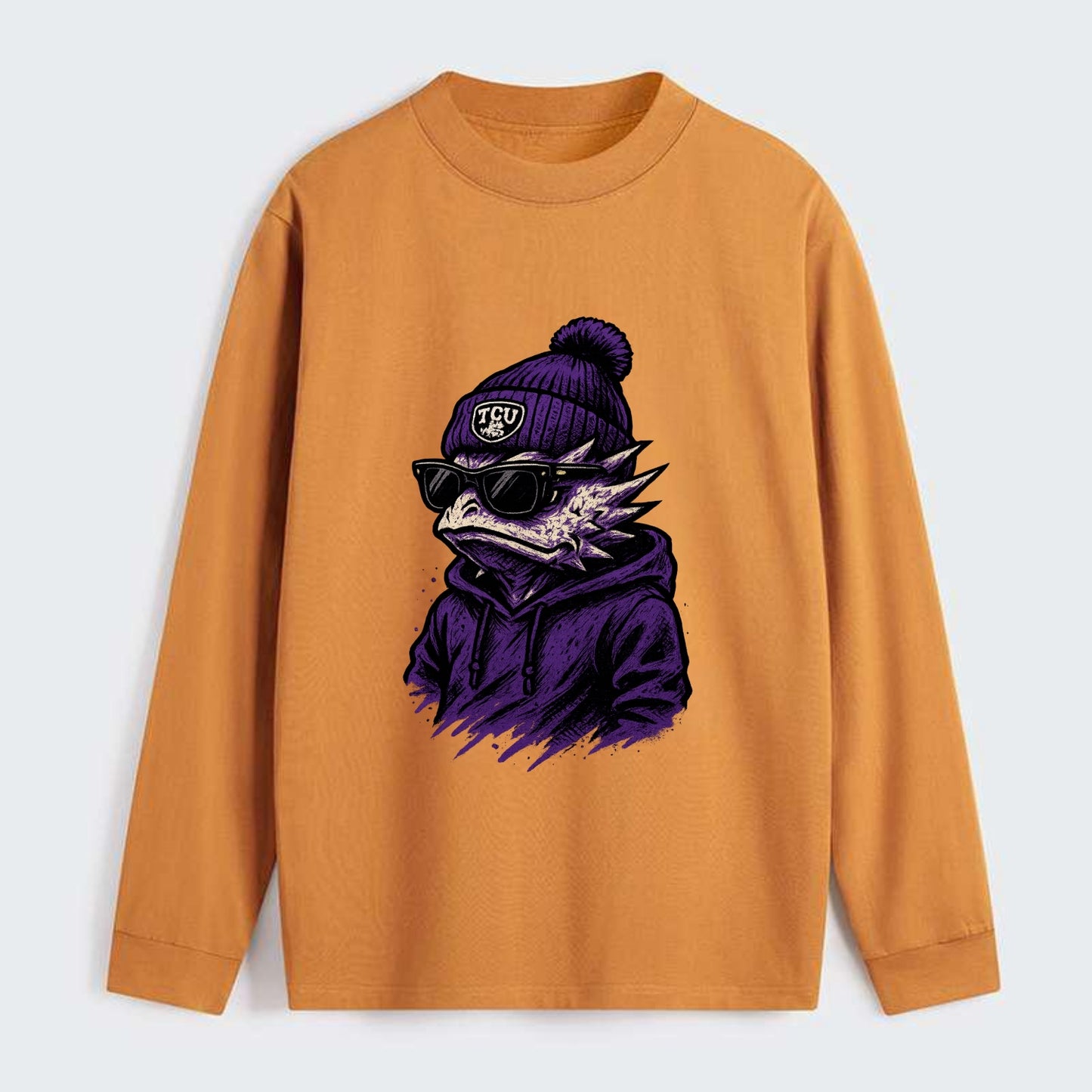 Fort Worth Horned Frog wearing TCU beanie with frog patch - Classic Long Sleeve Shirt - Orange