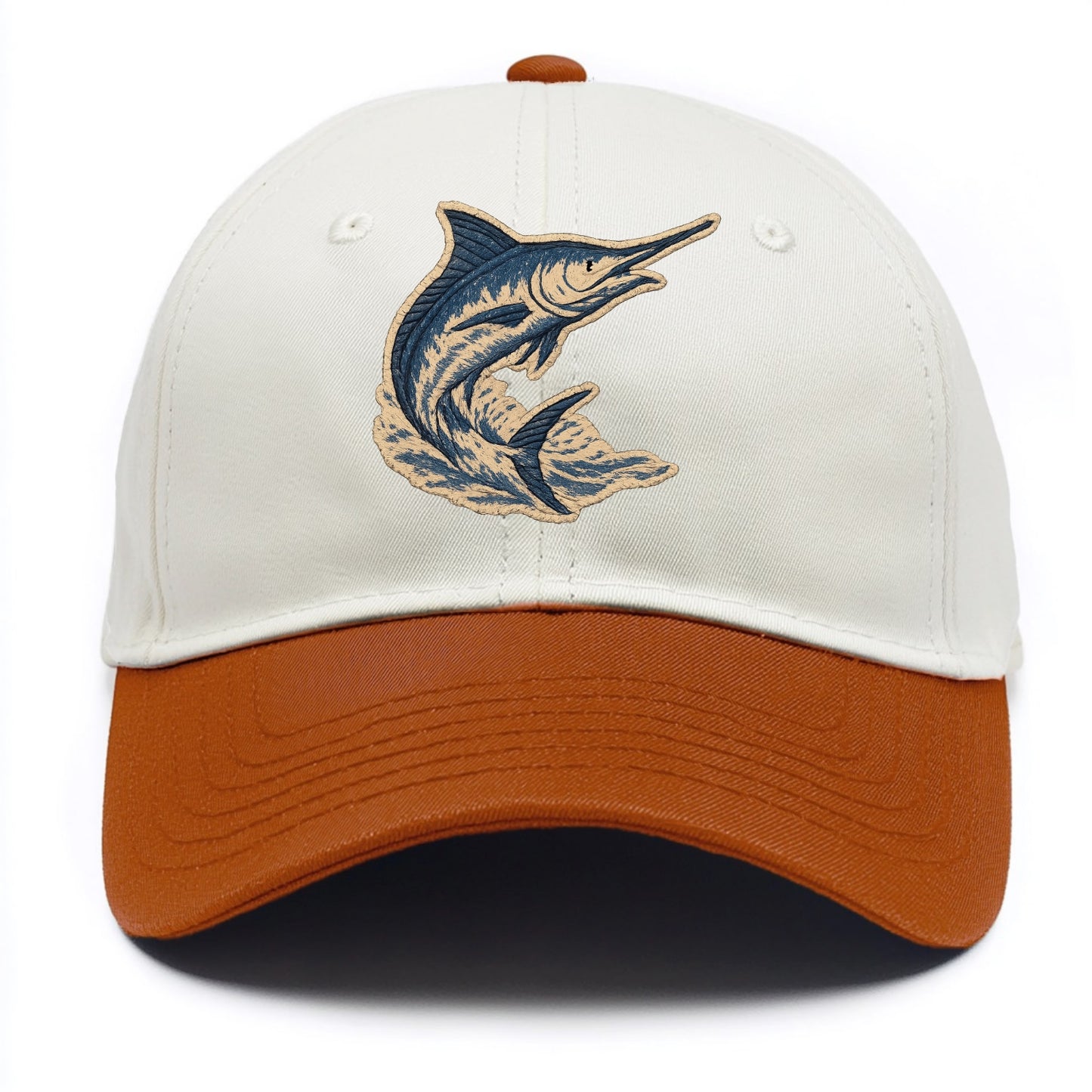 SWORDFISH MARLIN - leaping marlin in blue and silver , sport fishing - Two Tone Cap - Orange