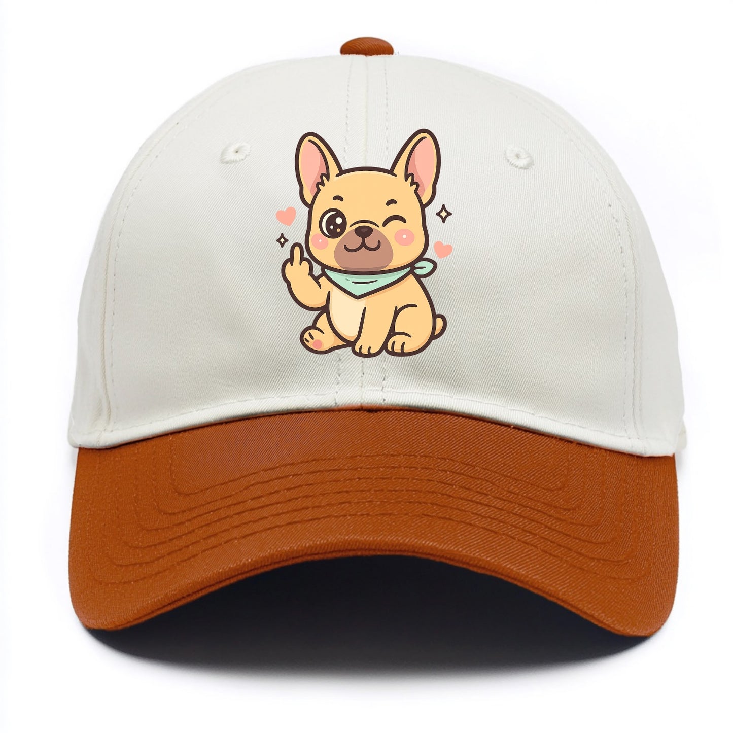 French Bulldog sitting with bat ears up, strong paw with sass - Two Tone Cap - Orange