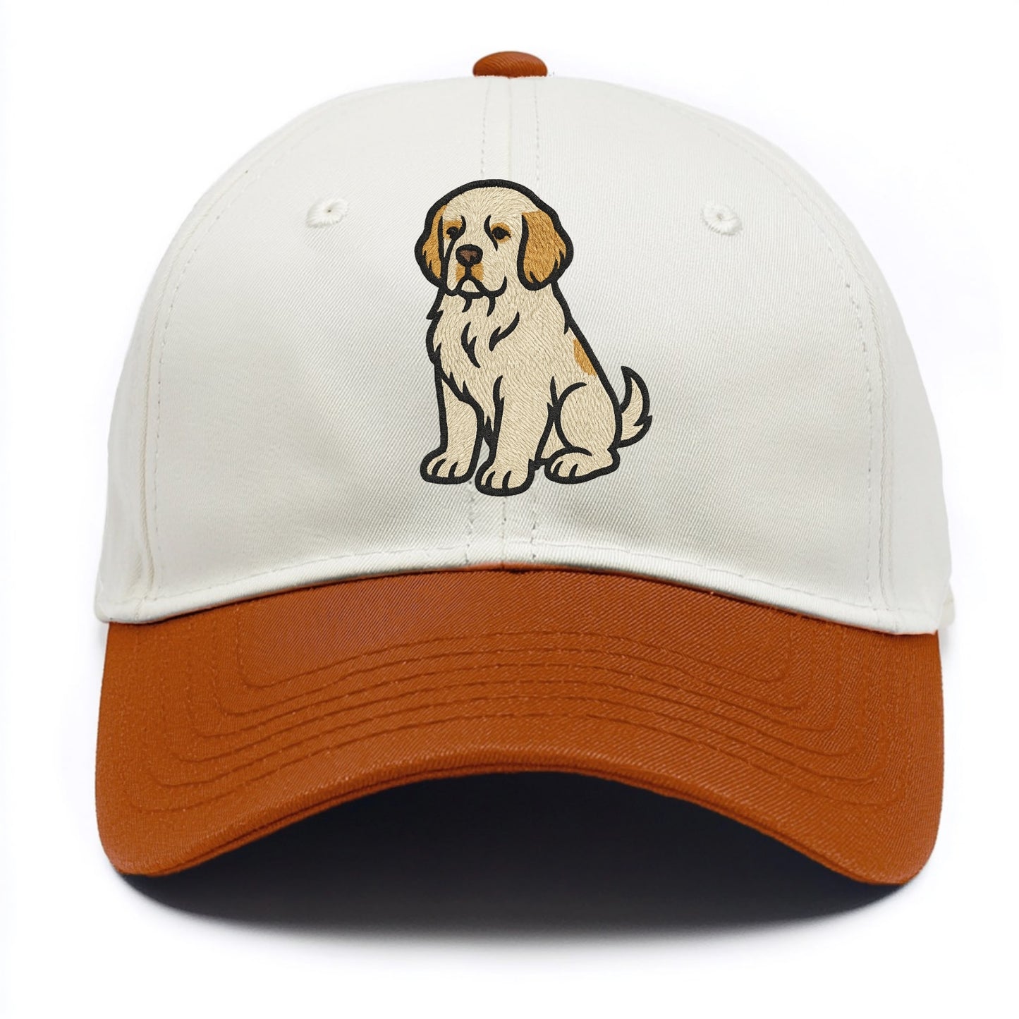 Clumber Spaniel - White with lemon markings embroidered pose - Two Tone Cap - Orange