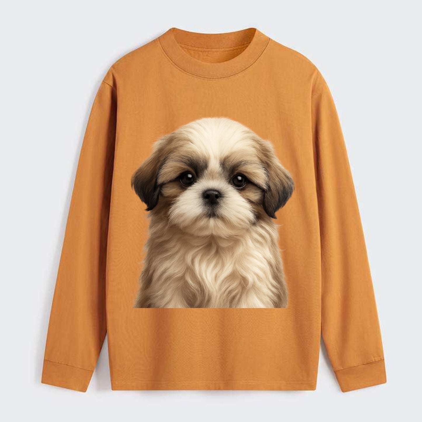 Baby Shih Tzu Puppy - long flowing coat, flat face, big dark eyes, - Classic Long Sleeve Shirt - Orange