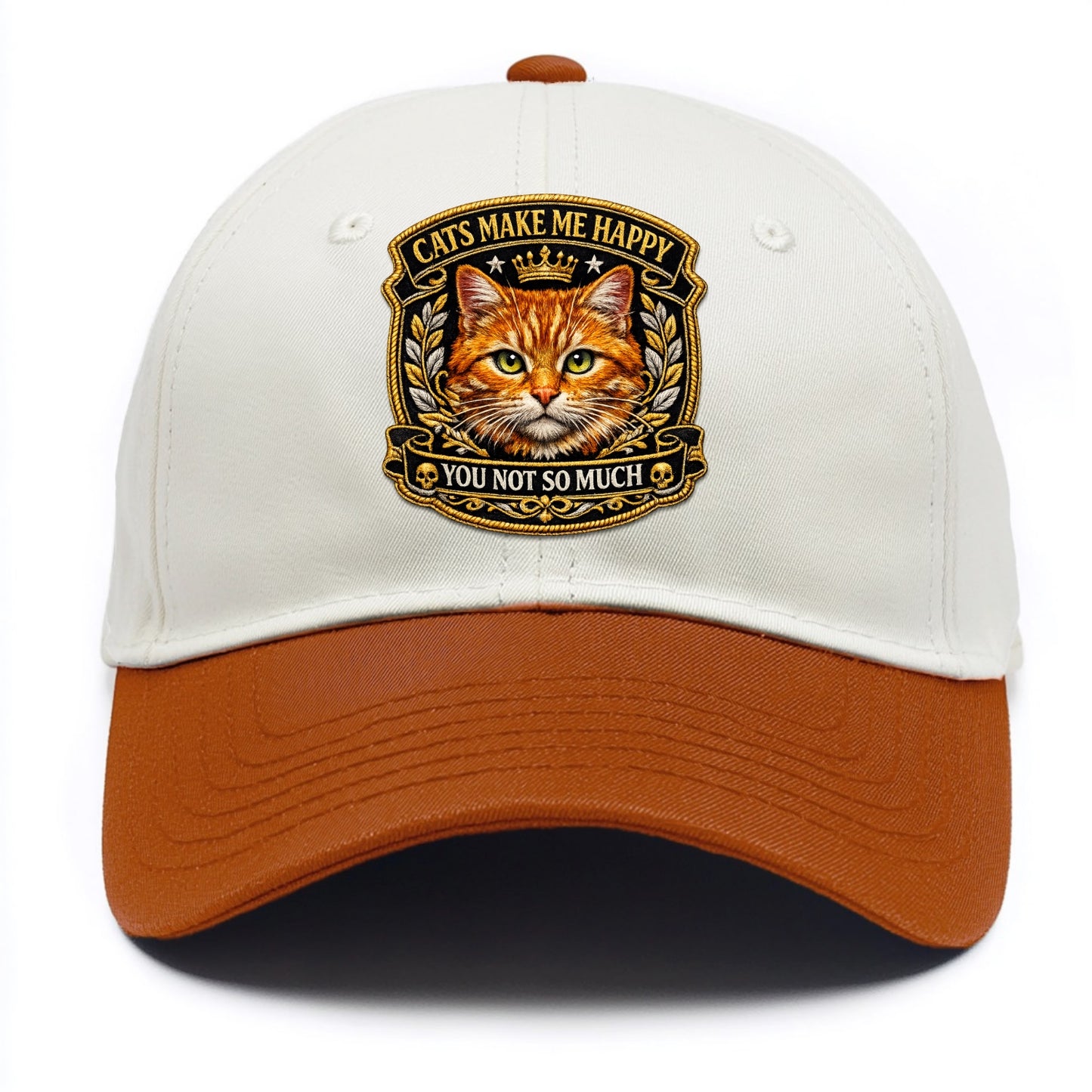 CATS MAKE ME HAPPY YOU NOT SO MUCH - cat face in orange , cat preference - Two Tone Cap - Orange