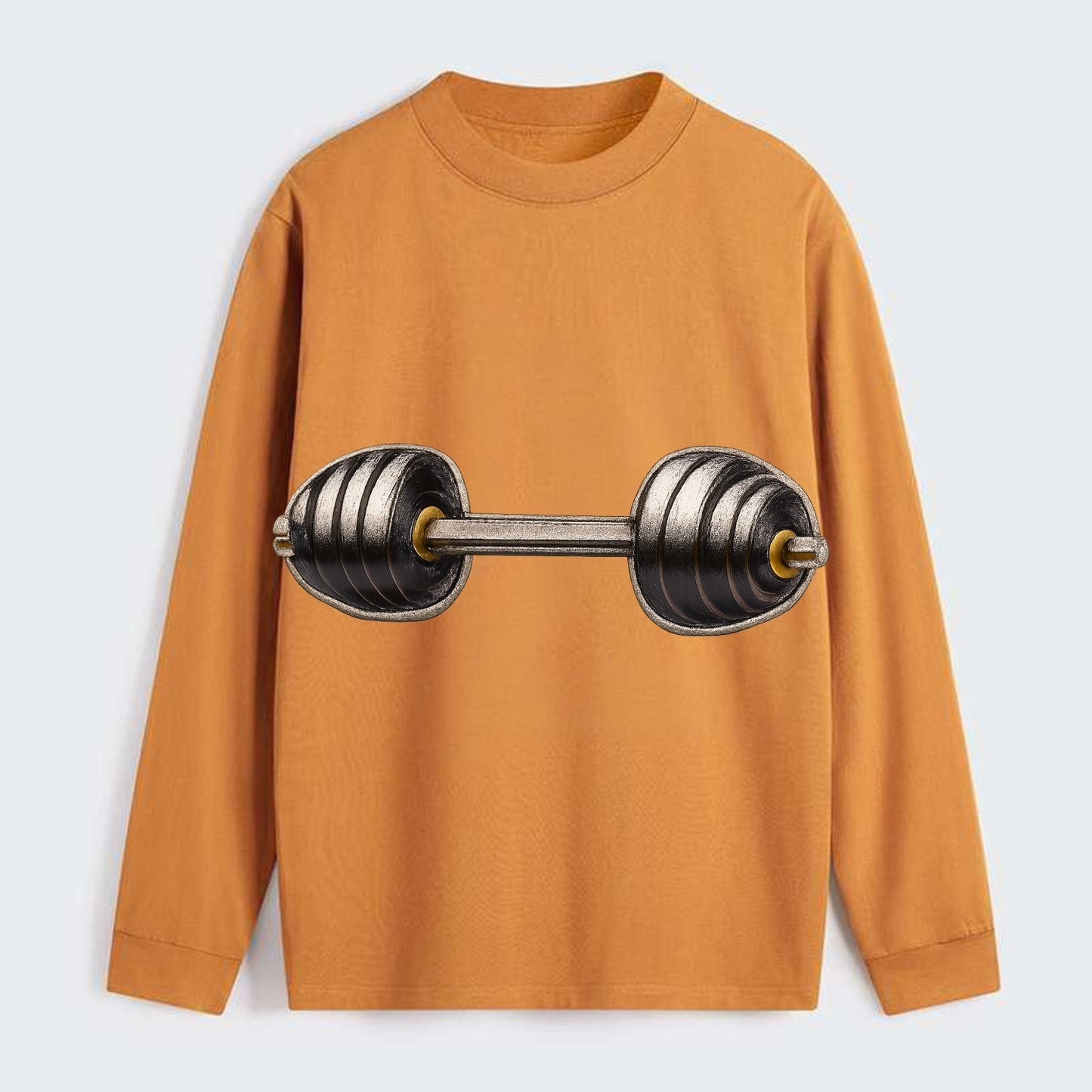 WEIGHTLIFTING BARBELL - heavy barbell with plates in silver and black , - Classic Long Sleeve Shirt - Orange