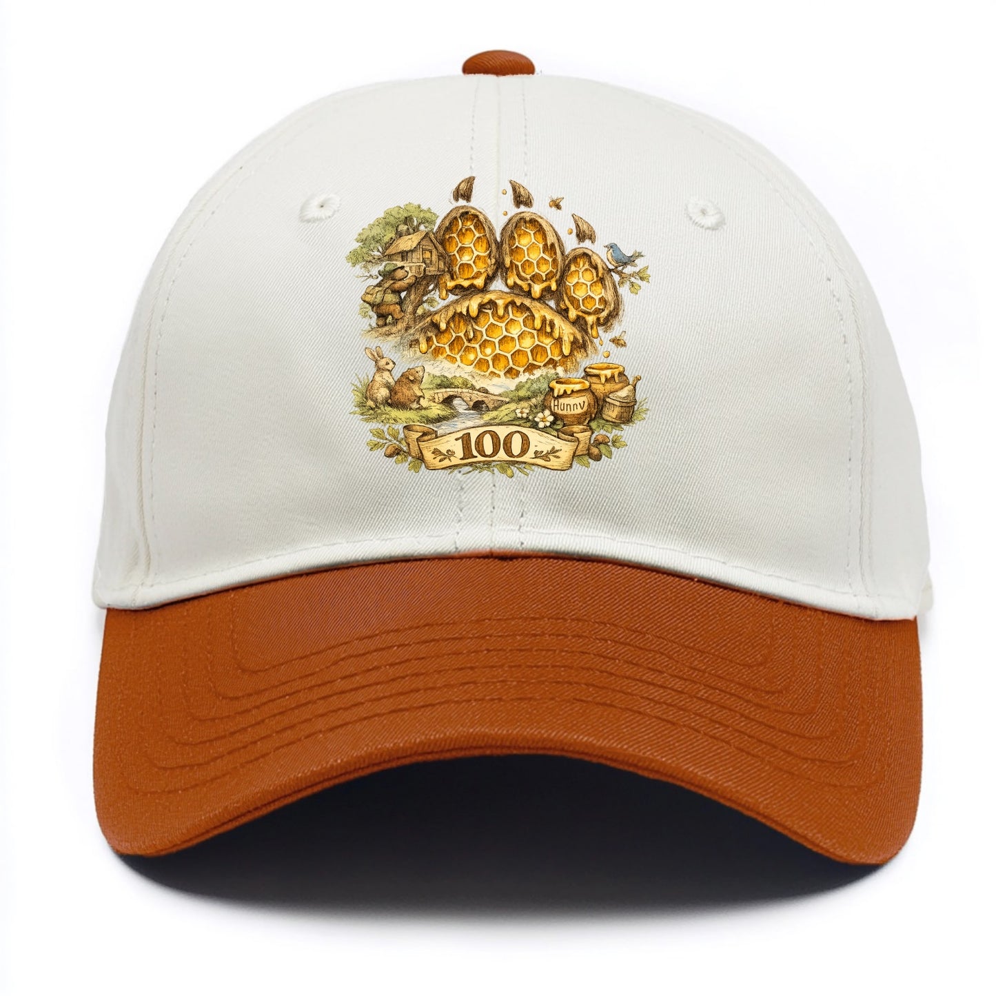 HONEY PAW | Bear paw print filled with honeycomb | Sticky evidence | Forest treasure - Two Tone Cap - Orange