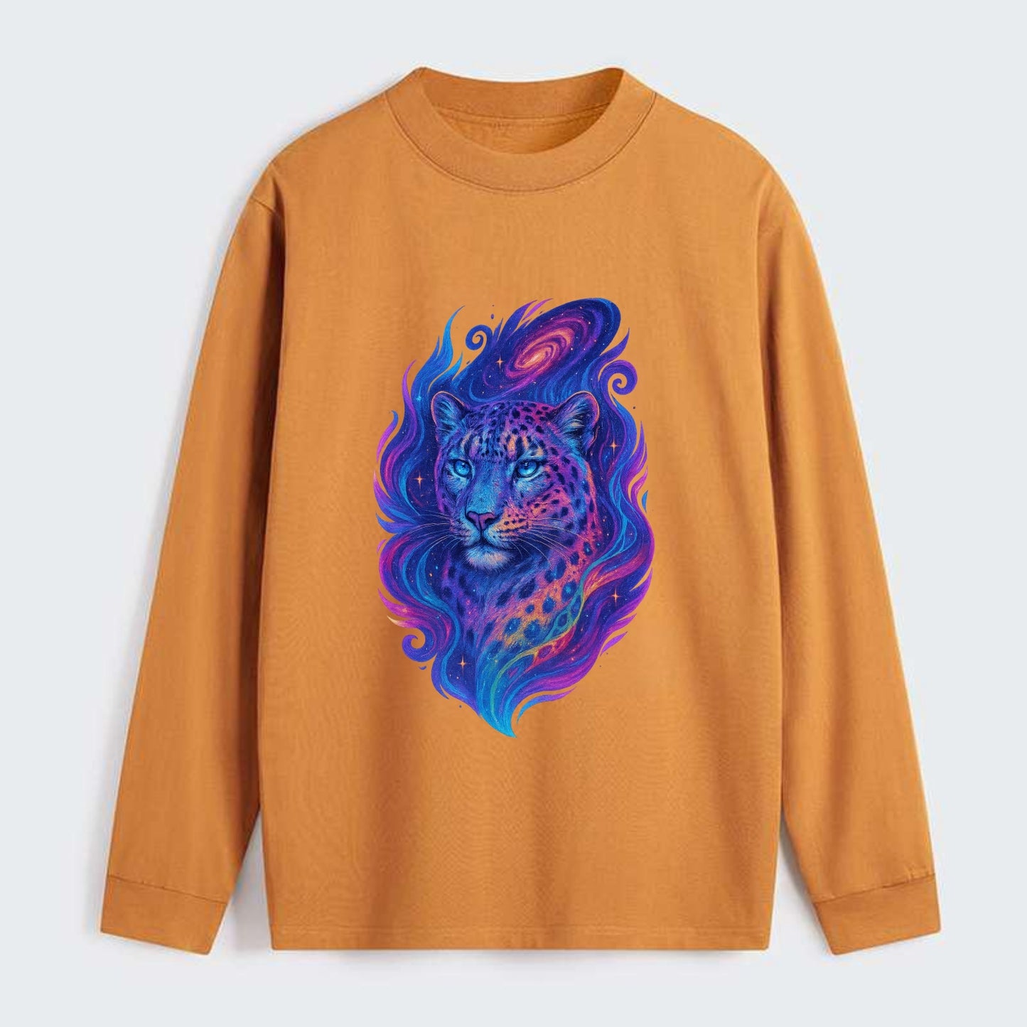 Majestic snow leopard with rainbow gradient spots, crystalline flowing - Classic Long Sleeve Shirt - Orange