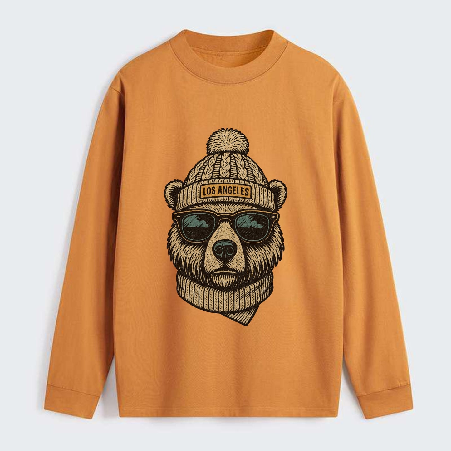 California Grizzly Bear wearing Los Angeles beanie with pom pom and - Classic Long Sleeve Shirt - Orange