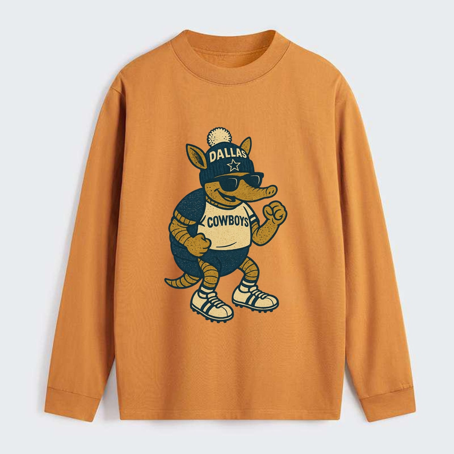 Dallas Armadillo wearing Cowboys beanie with lone star patch and - Classic Long Sleeve Shirt - Orange