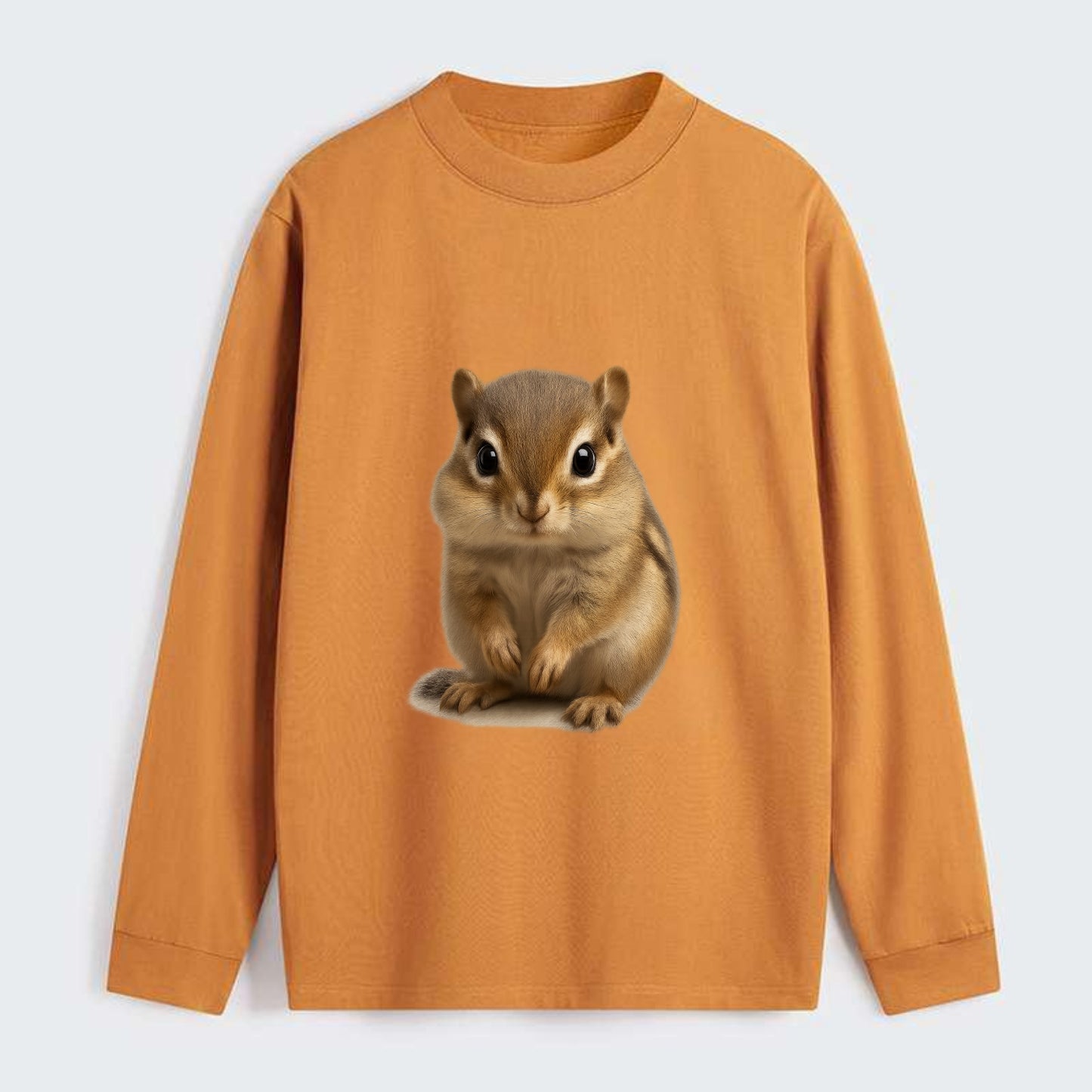 Baby Chipmunk - striped back, cheek pouches, tiny paws, bright eyes, - Classic Long Sleeve Shirt - Orange