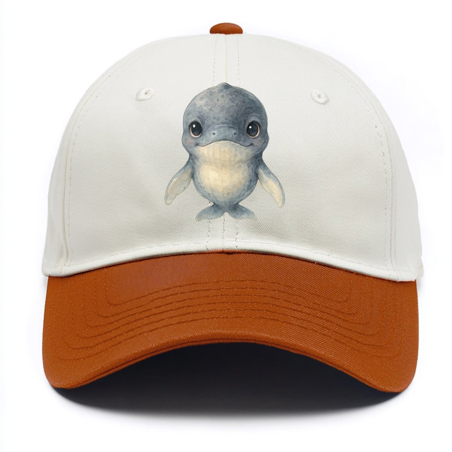 Baby Humpback Whale - dark gray with white flippers, large gentle eyes, - Two Tone Cap - Orange