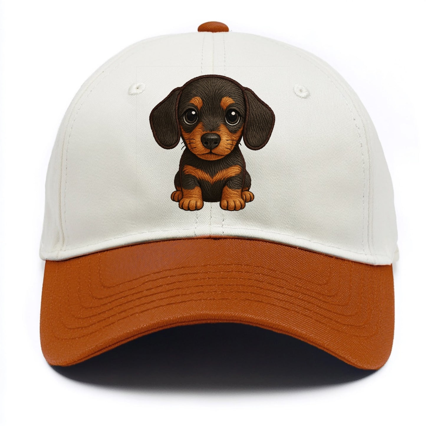 Baby Dachshund Puppy - long body, short legs, floppy ears, curious eyes, - Two Tone Cap - Orange