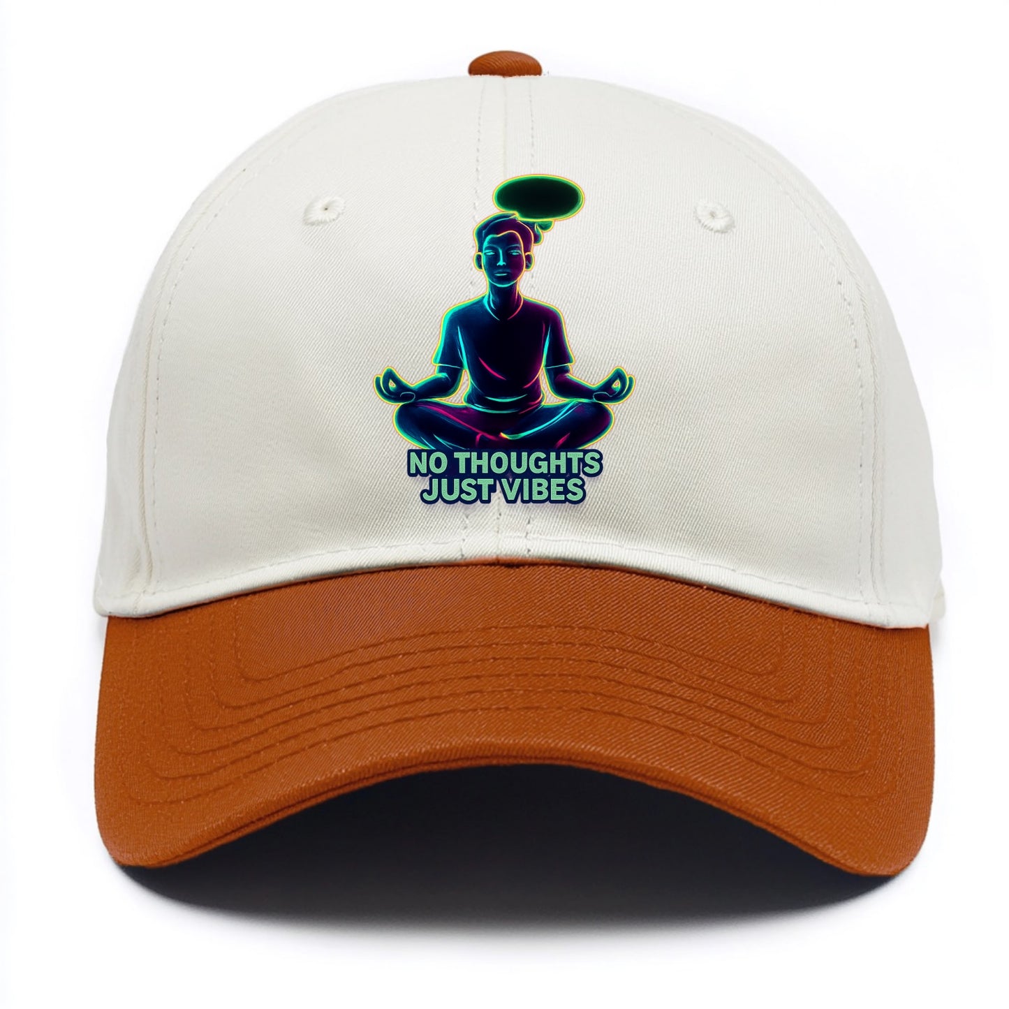 Peaceful floating figure with empty thought bubble - "no thoughts just vibes" zen - Two Tone Cap - Orange