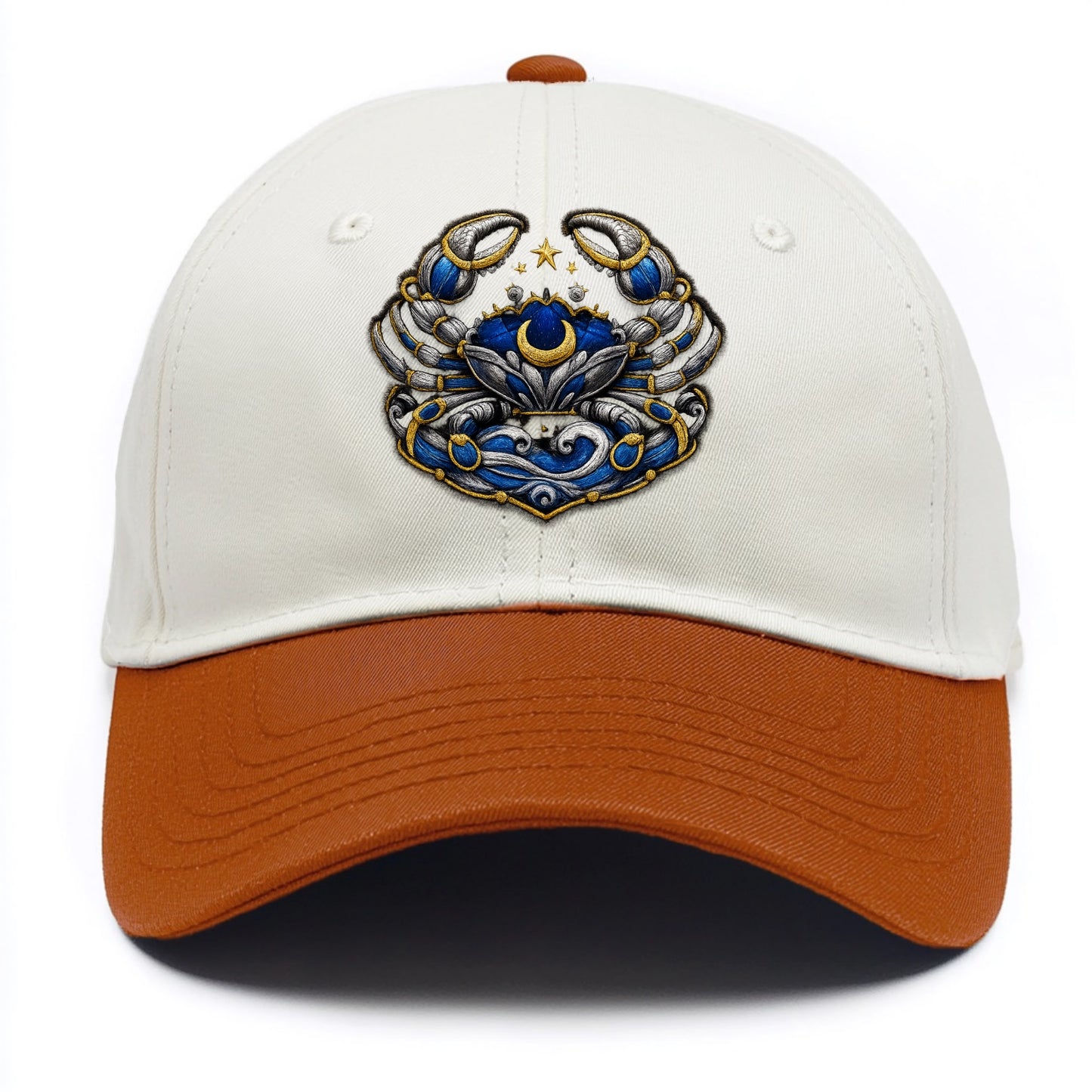 CANCER CRAB - protective crab in silver and blue , water sign - Two Tone Cap - Orange