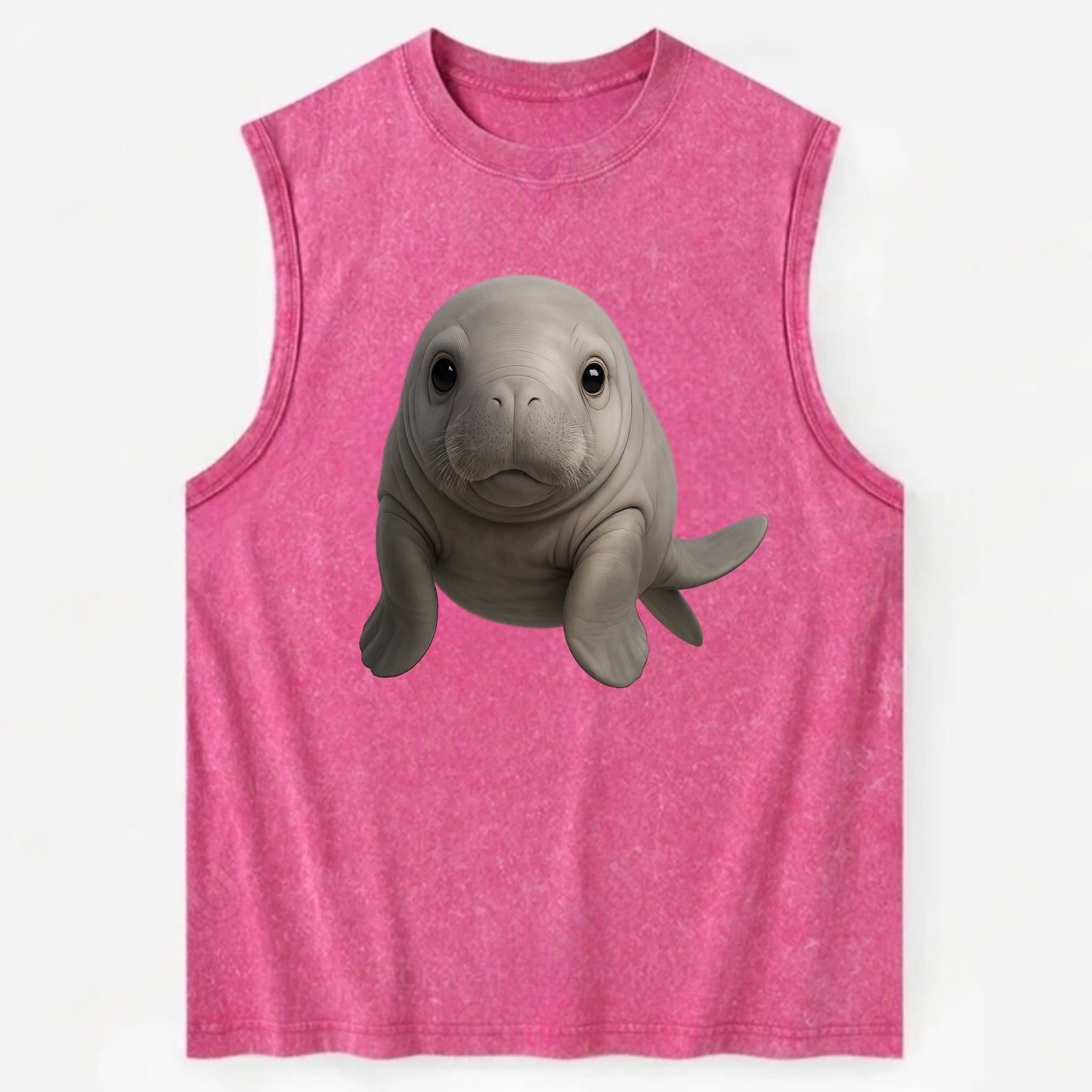 Baby Dugong - gray with paddle tail, gentle expression, whiskers, - Vintage Washed Tank - Pink