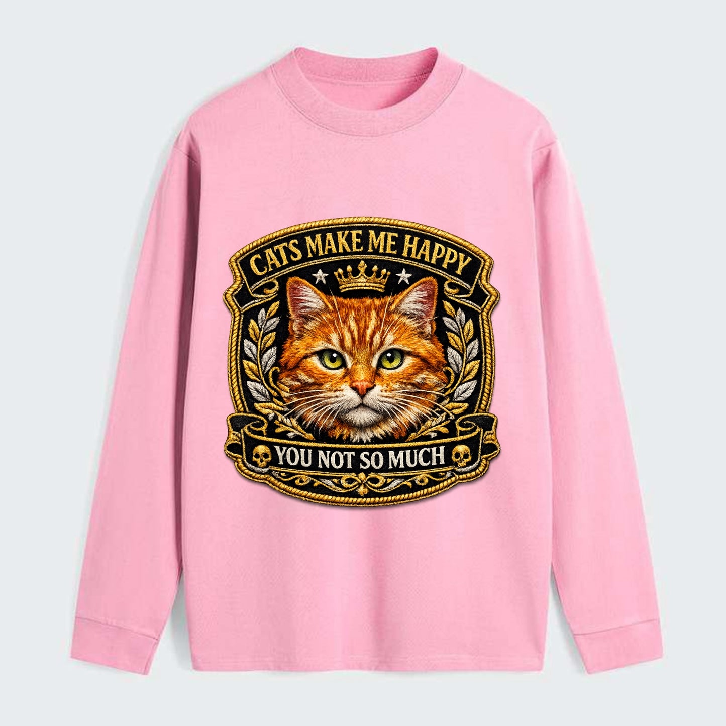 CATS MAKE ME HAPPY YOU NOT SO MUCH - cat face in orange , cat preference - Classic Long Sleeve Shirt - Pink