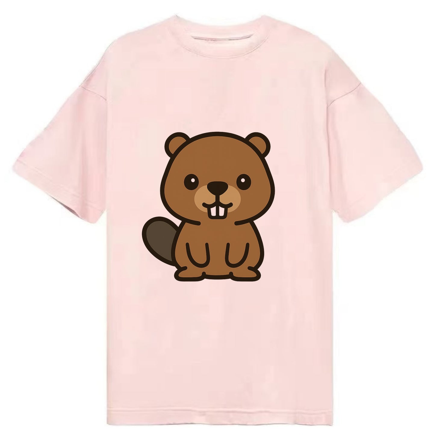 Baby Beaver - brown fur, paddle tail, buck teeth, friendly eyes, front-facing, - Classic T-shirt - Pink