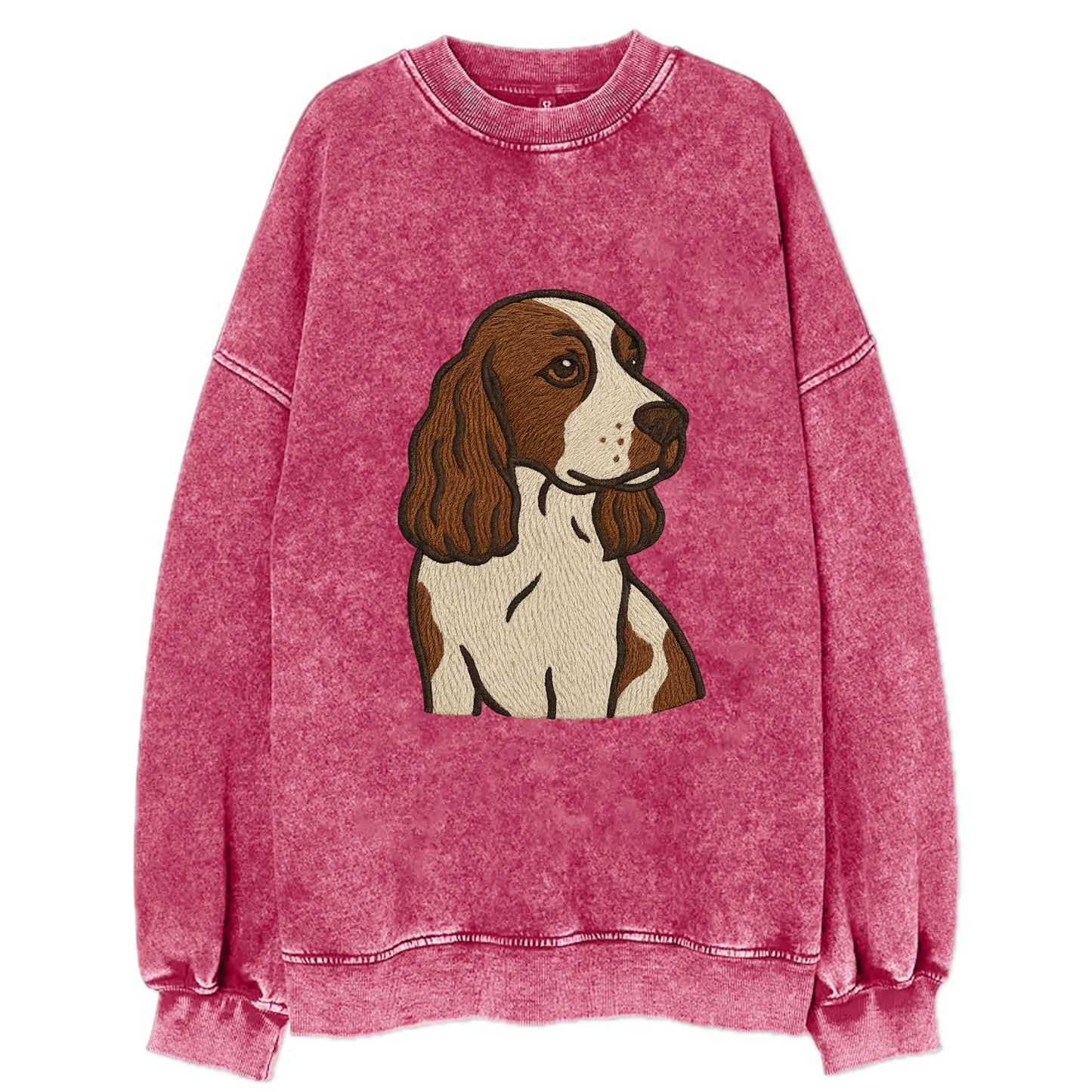 English Cocker Spaniel - Liver and white embroidered design - Vintage Sweatshirt - Pink