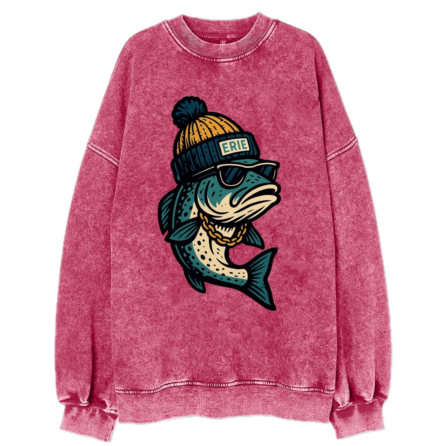 Erie Lake Trout wearing Erie beanie with - Vintage Sweatshirt - Pink