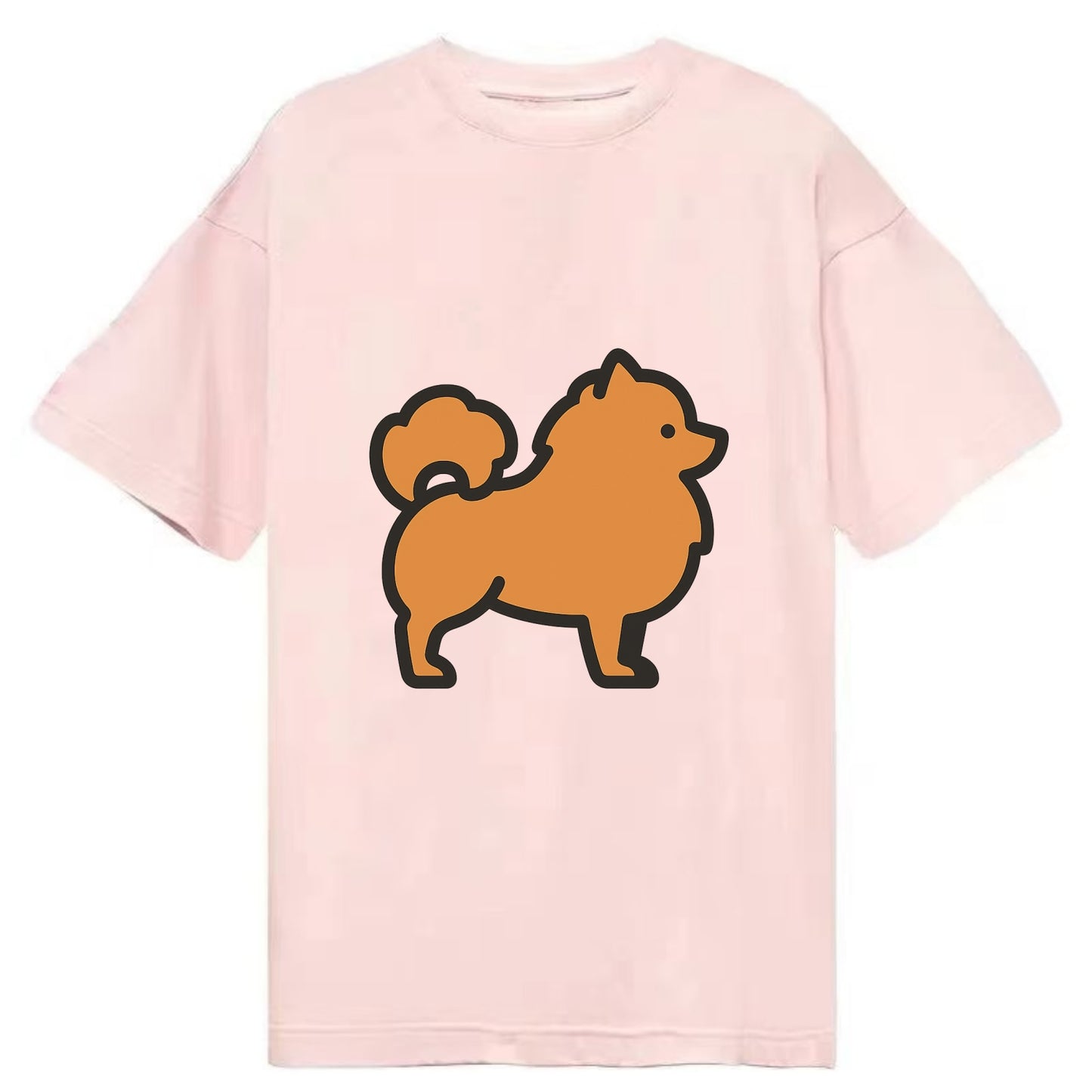Pomeranian - Orange fluffy flat side profile - Classic T-shirt - Pink