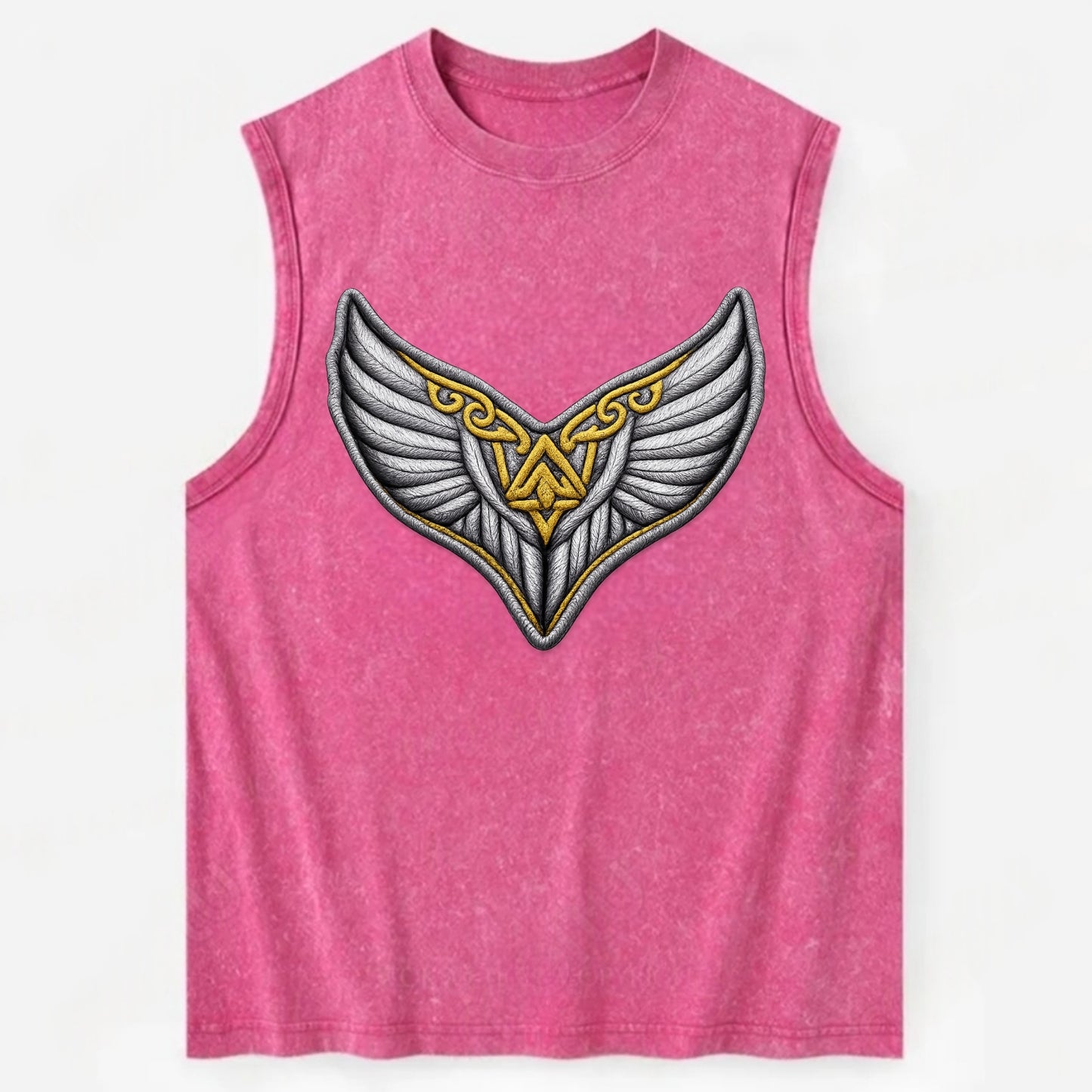 VALKYRIE WINGS - warrior maiden wings in silver and gold , Norse myth - Vintage Washed Tank - Pink
